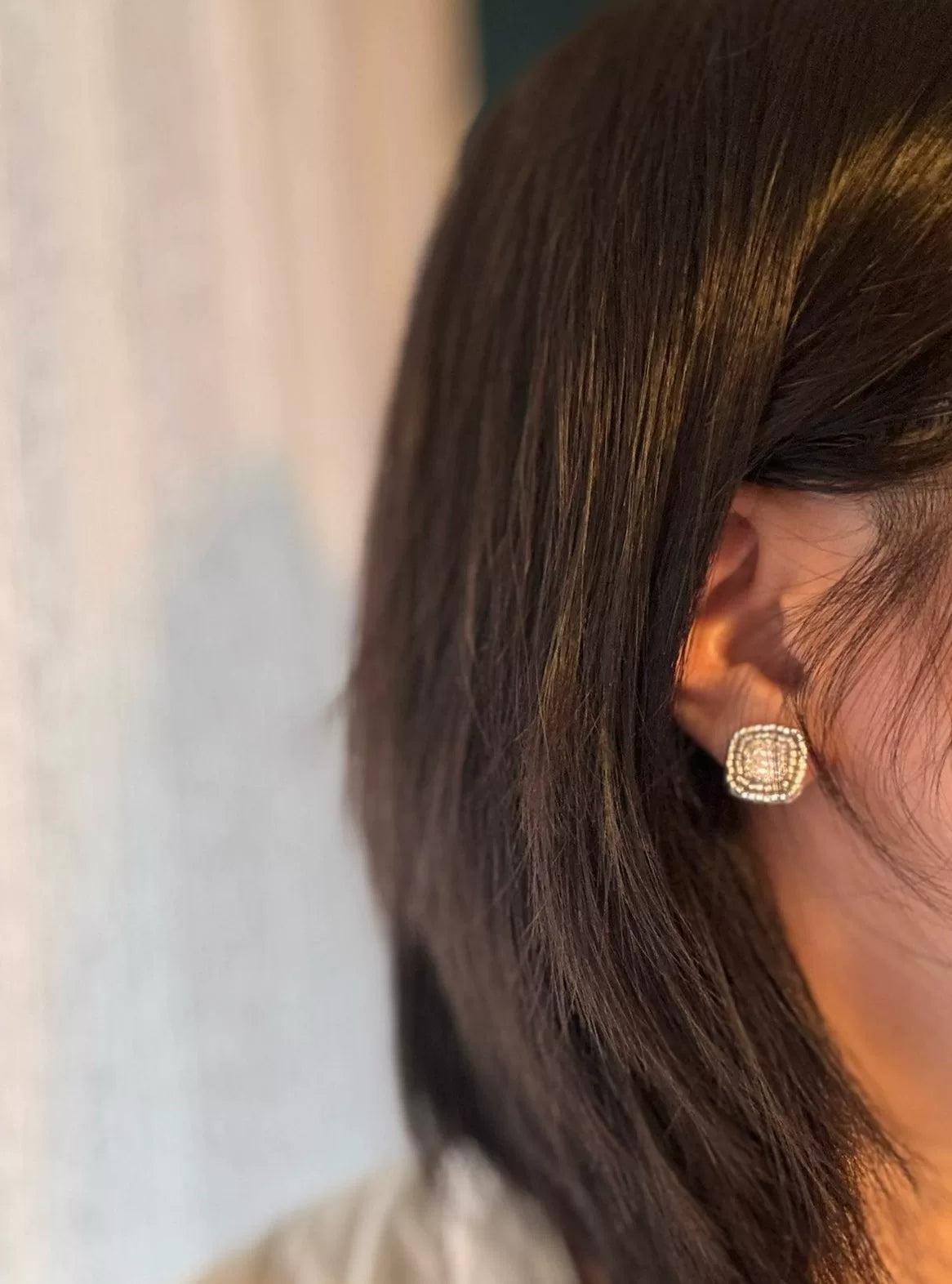 Silver Miyuki Bead Square Stud Earrings