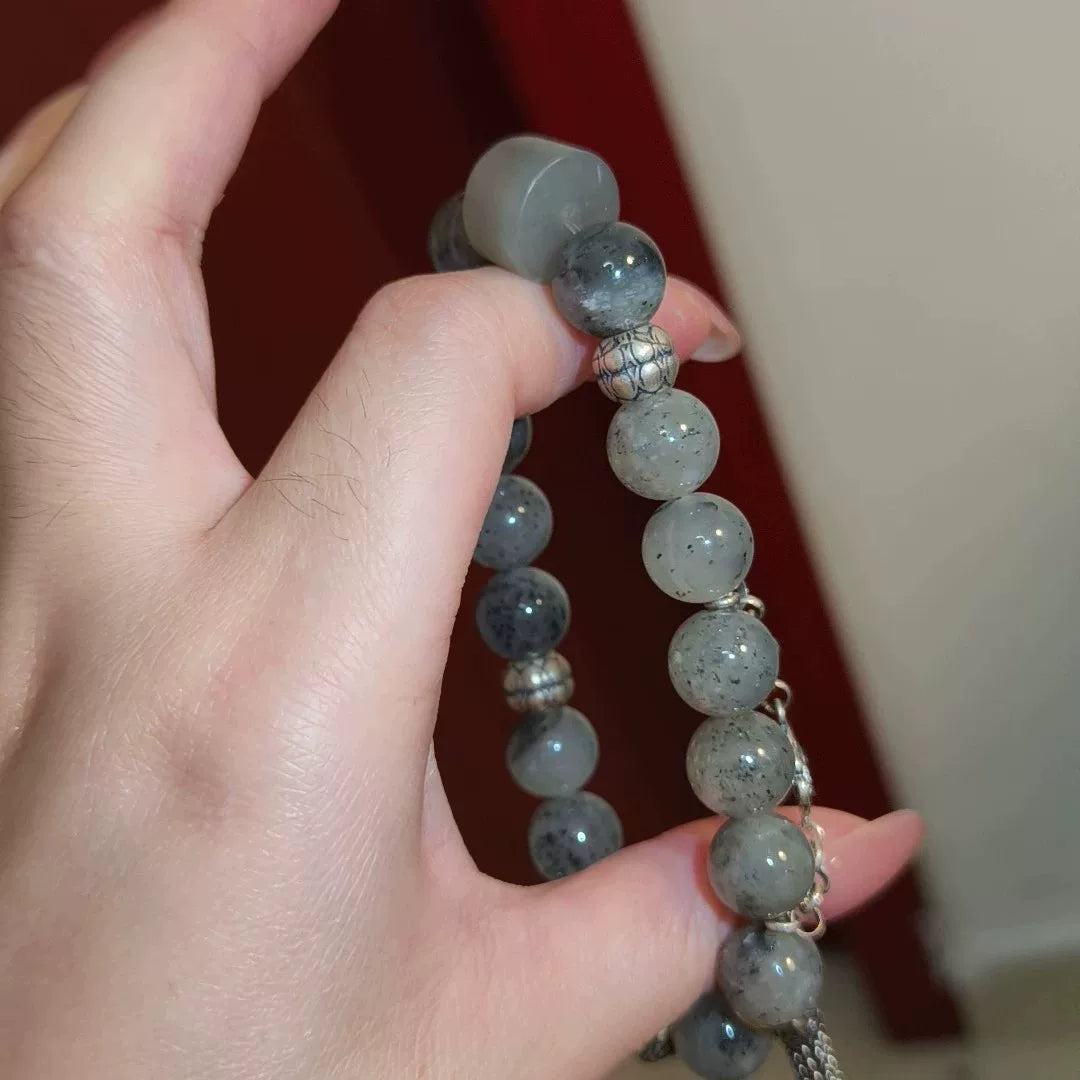 Bracelet en perles de jade Hetian en argent fin