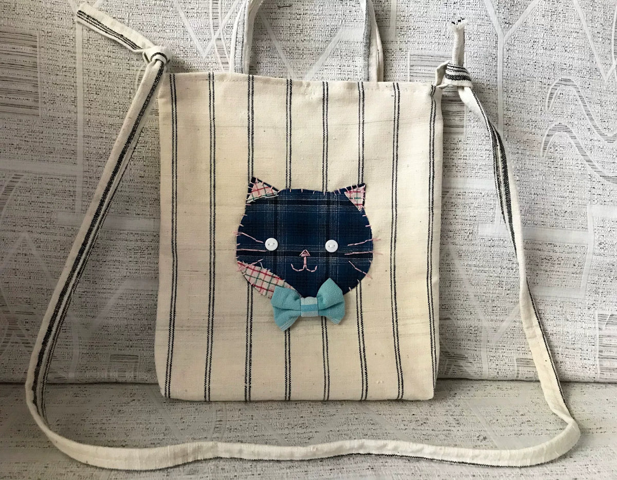 Bolso de tela con cara de gato hecho a mano