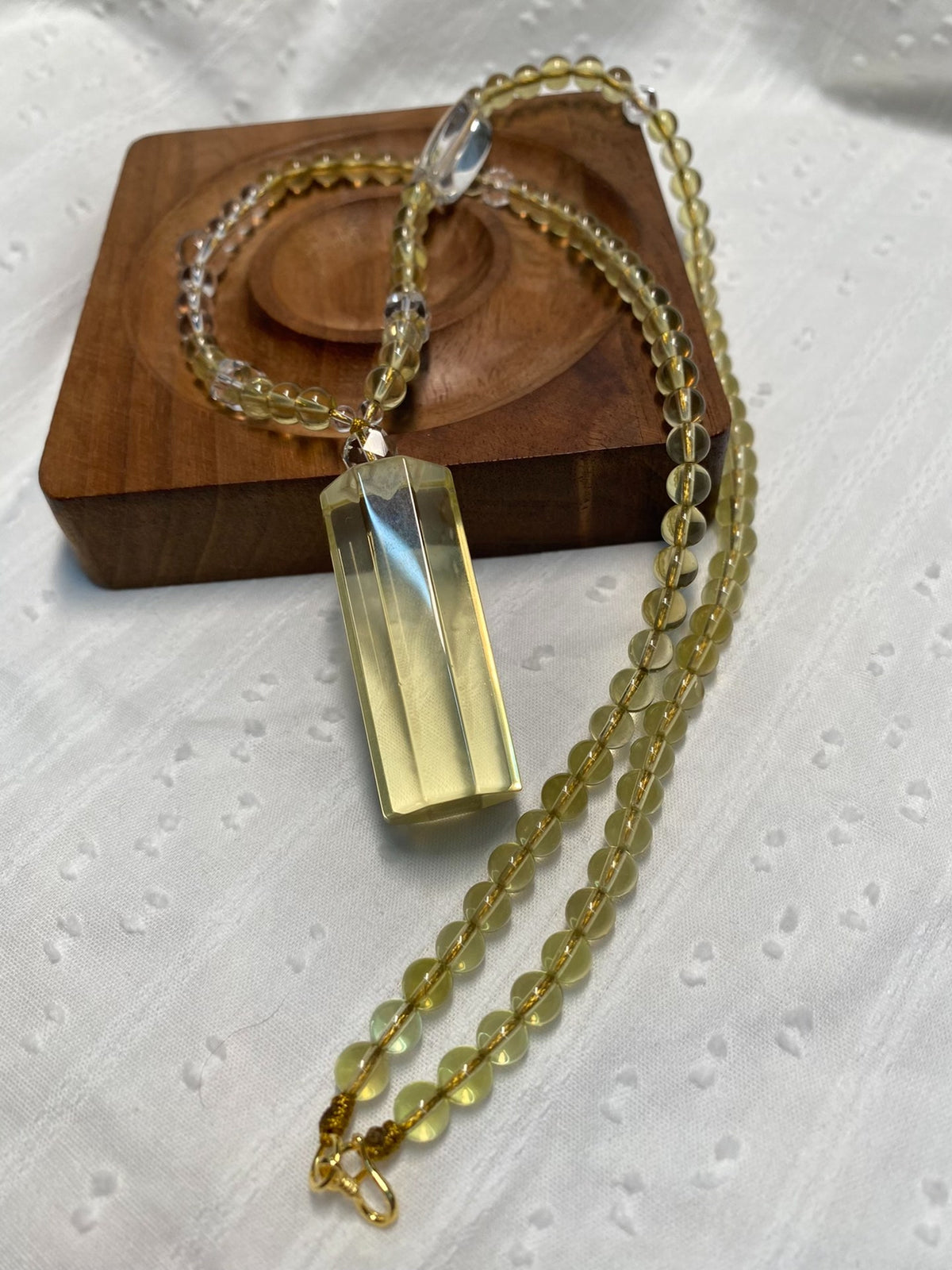 Lemon Yellow Crystal Necklace with Column Pendant