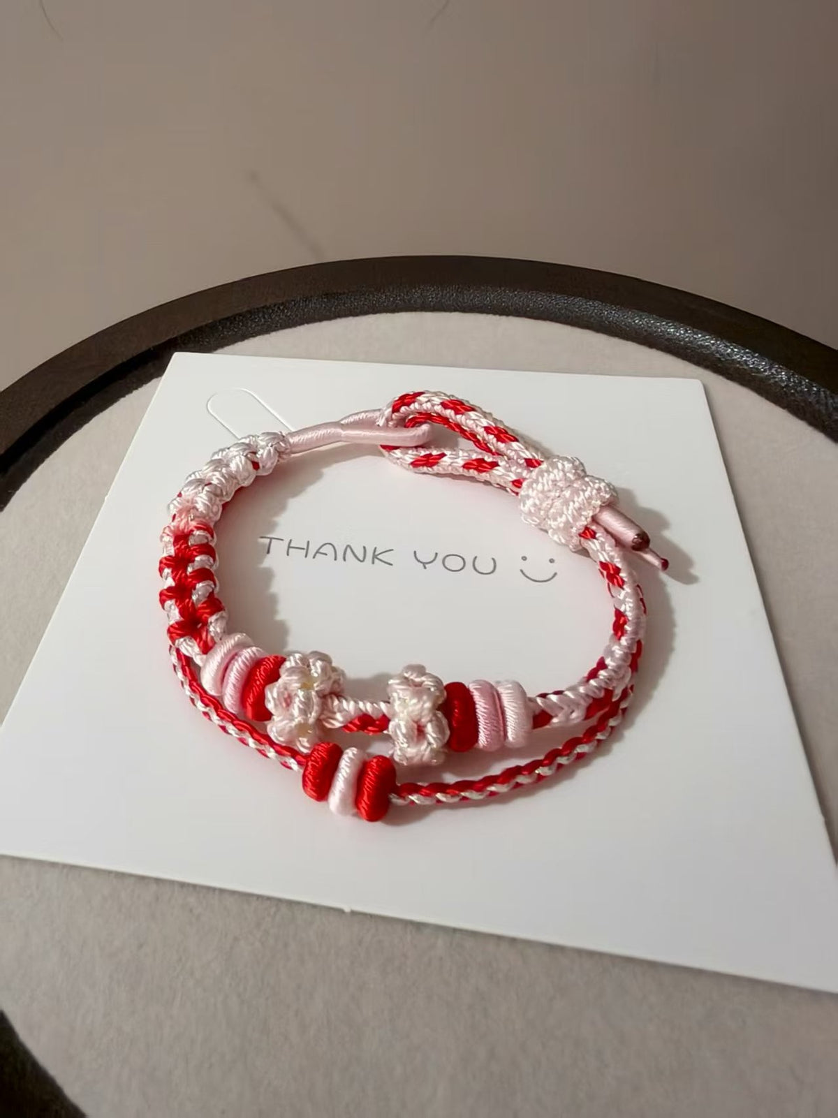 Handwoven Red White Bracelet Floral Knot