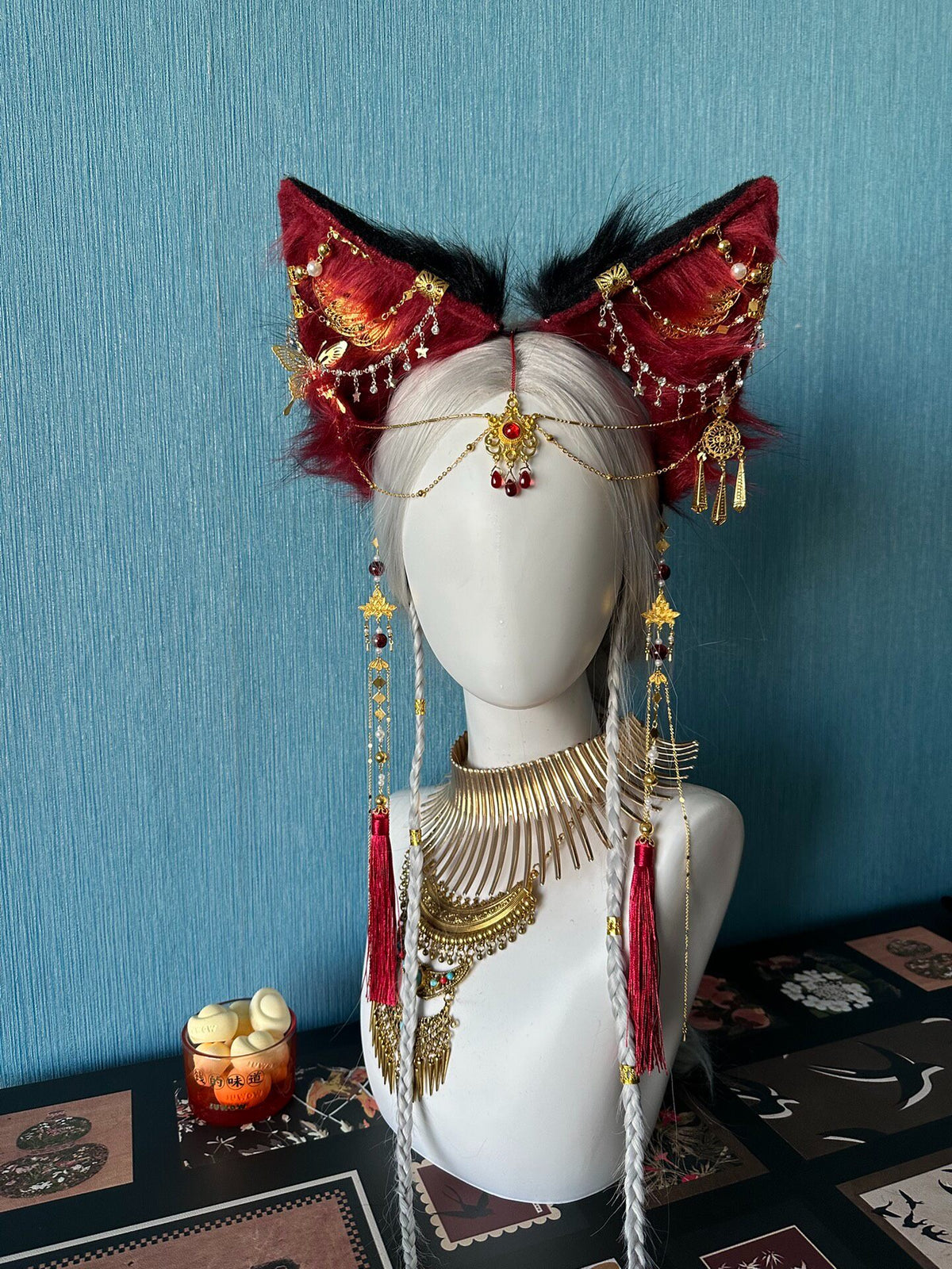 Fox Ear Headpiece with Gold Filigree