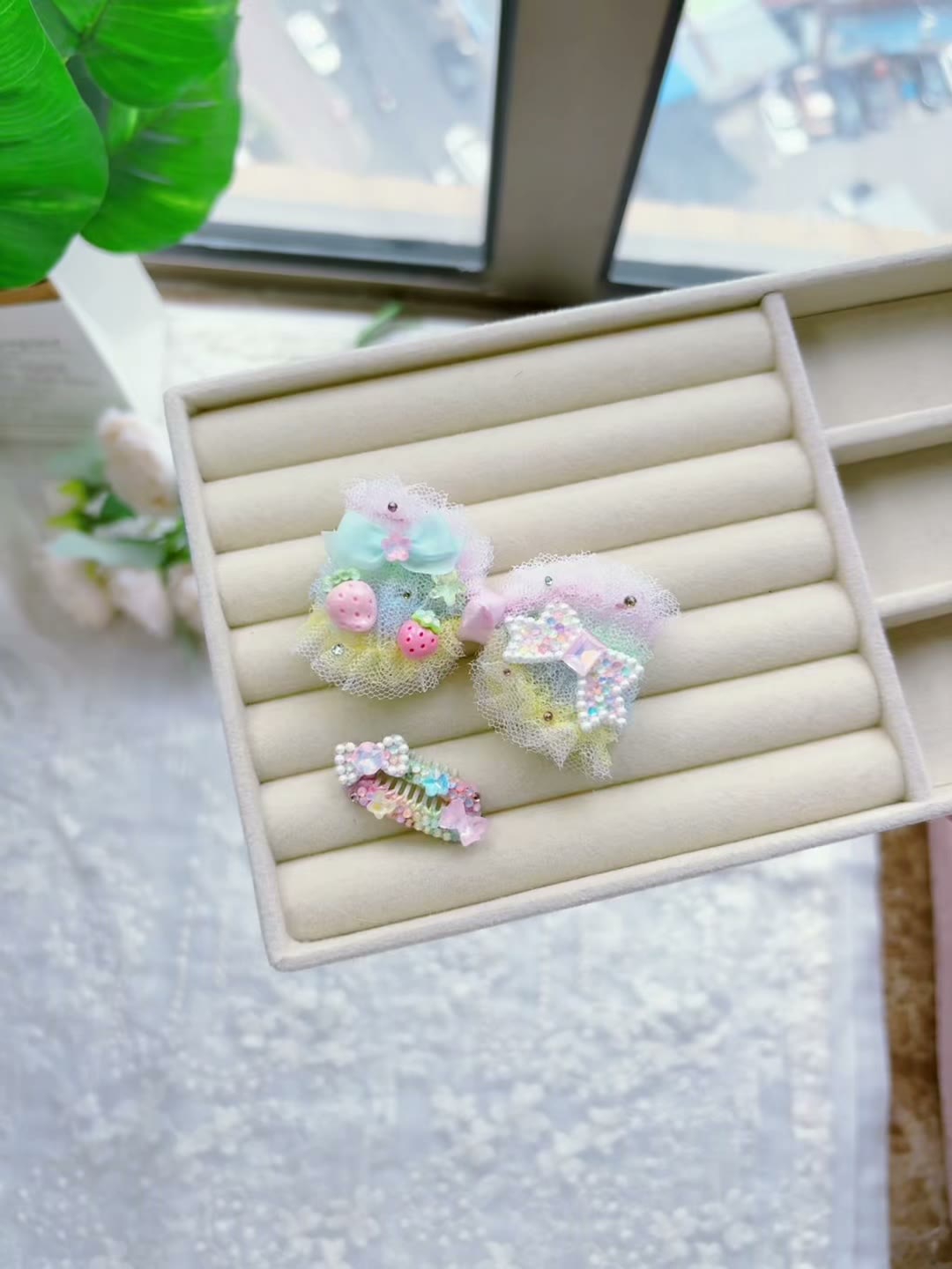 Handgakte Set Haarclips Dieren Pastel Regenboog Tule