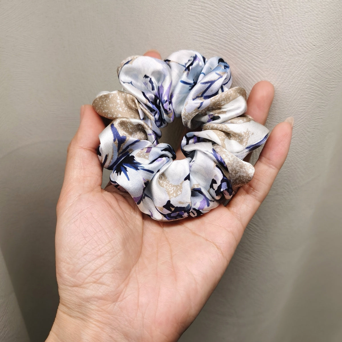 Pure Silk Blue Pattern Hair Scrunchie