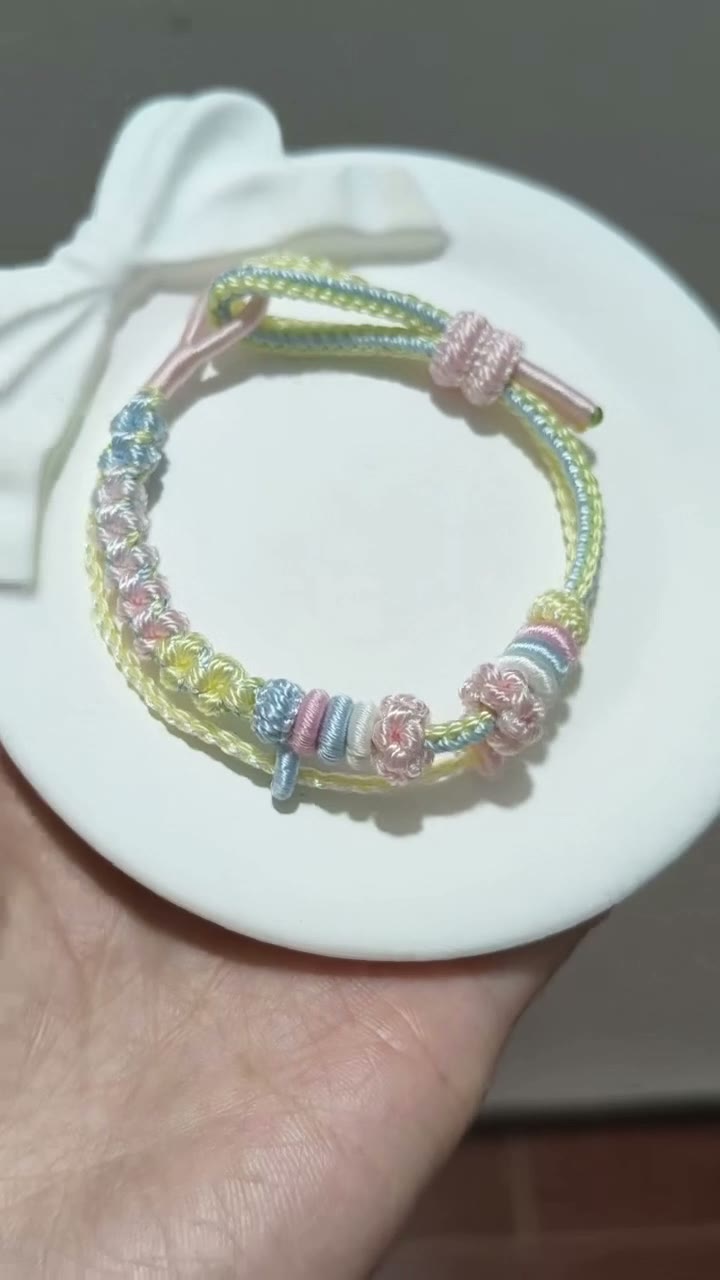 Handwoven Rainbow Gradient Bracelet with Adjustable Knot