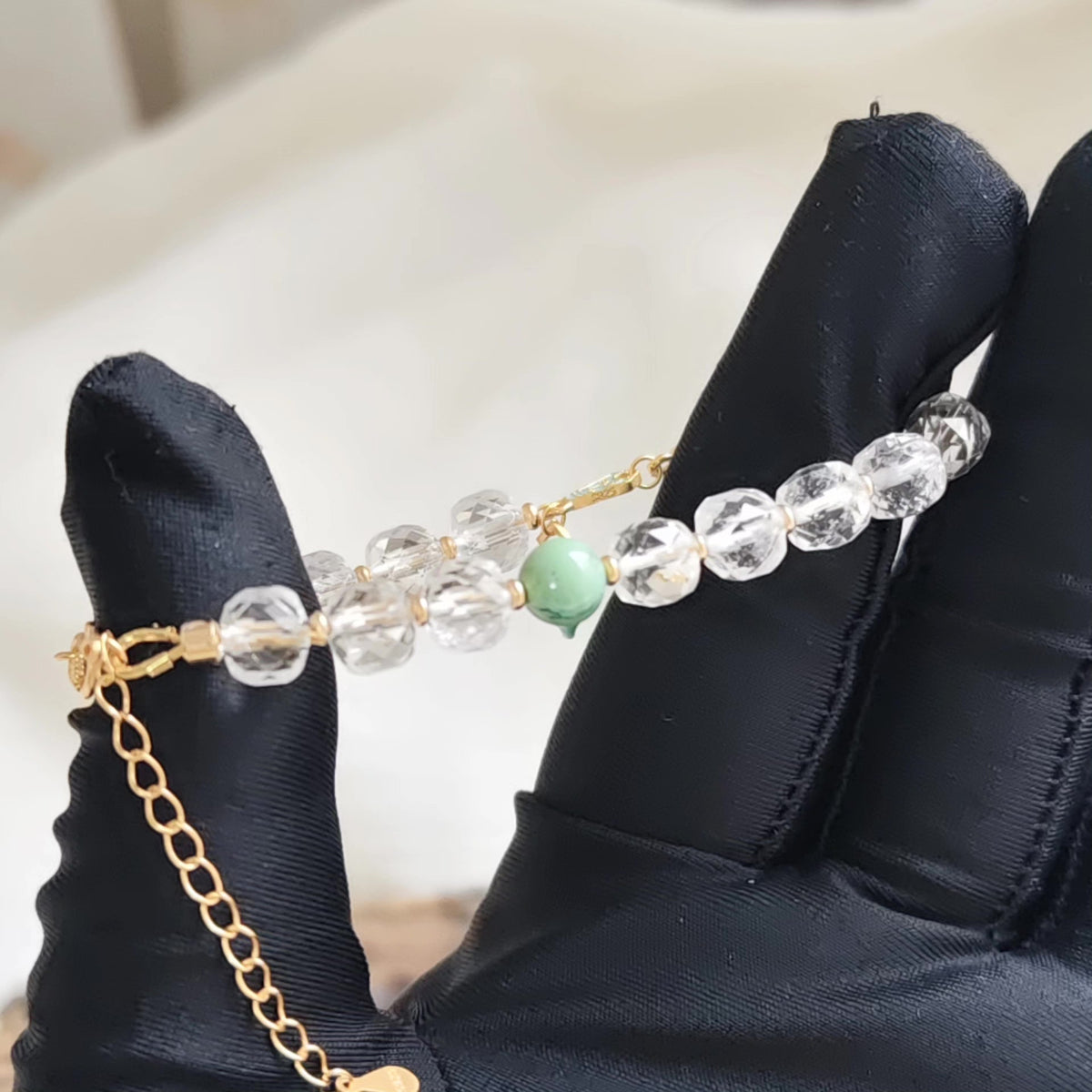 Faceted White Crystal Bracelet with Turquoise Bead