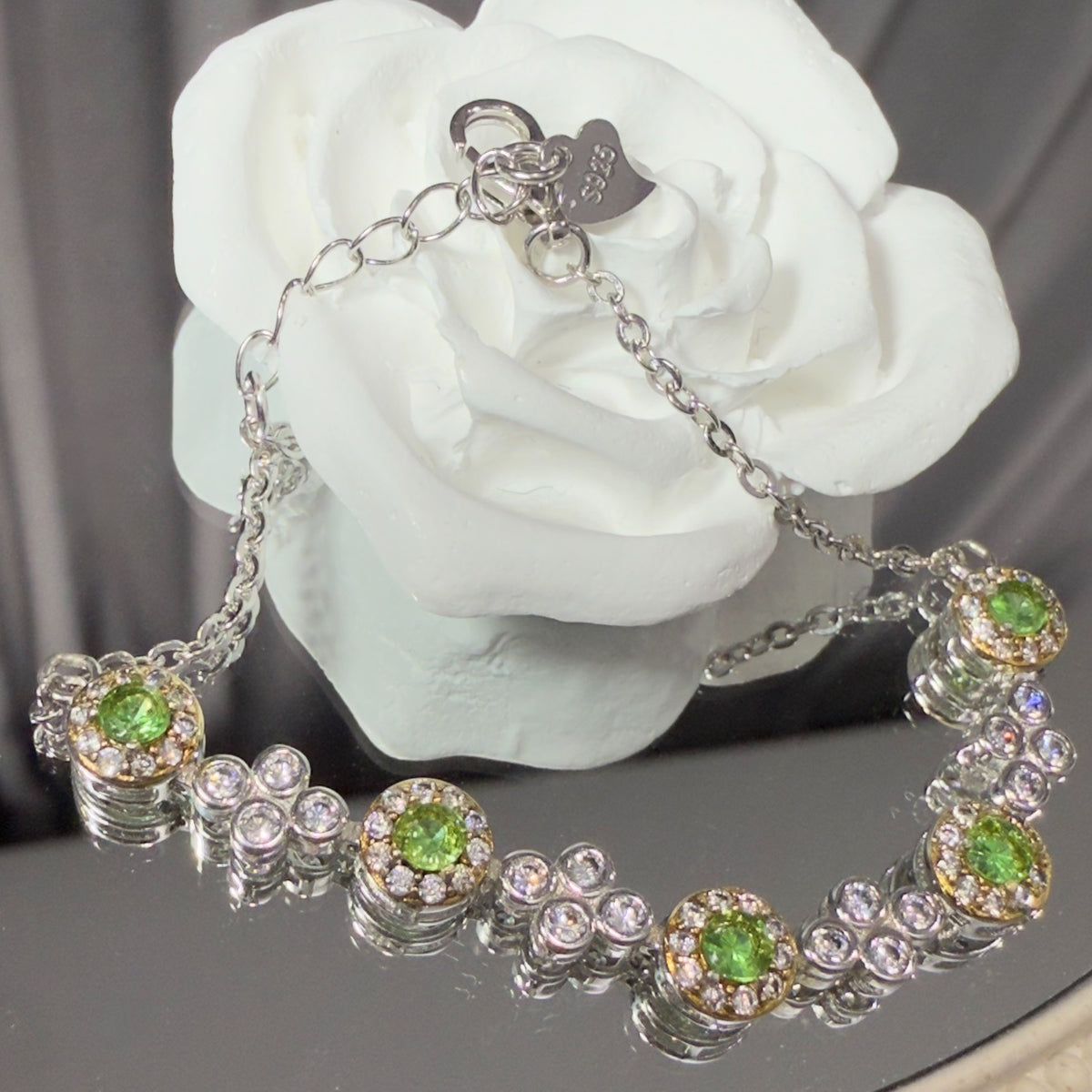 Pulseira Bubble de Pedra Verde Natural em Prata e Ouro