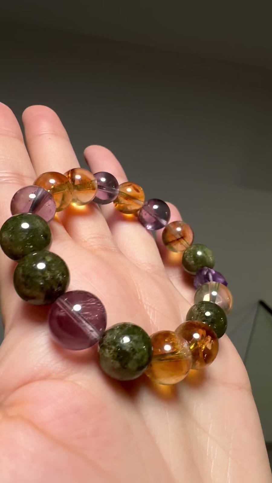 Amethyst Rutilated Quartz Tsavorite Beaded Bracelet