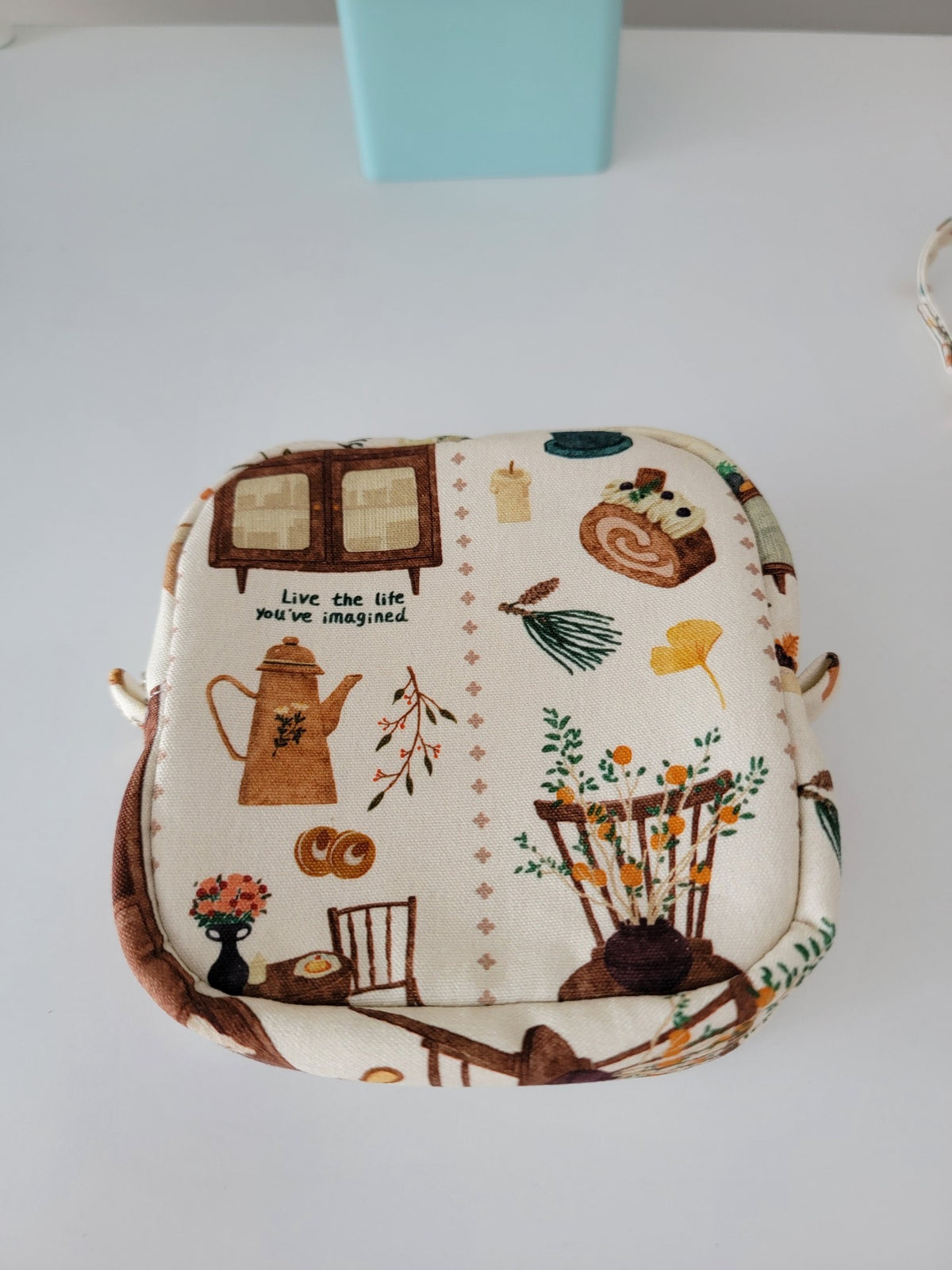 Vintage Printed Cosmetic Pouch Small Square Bag
