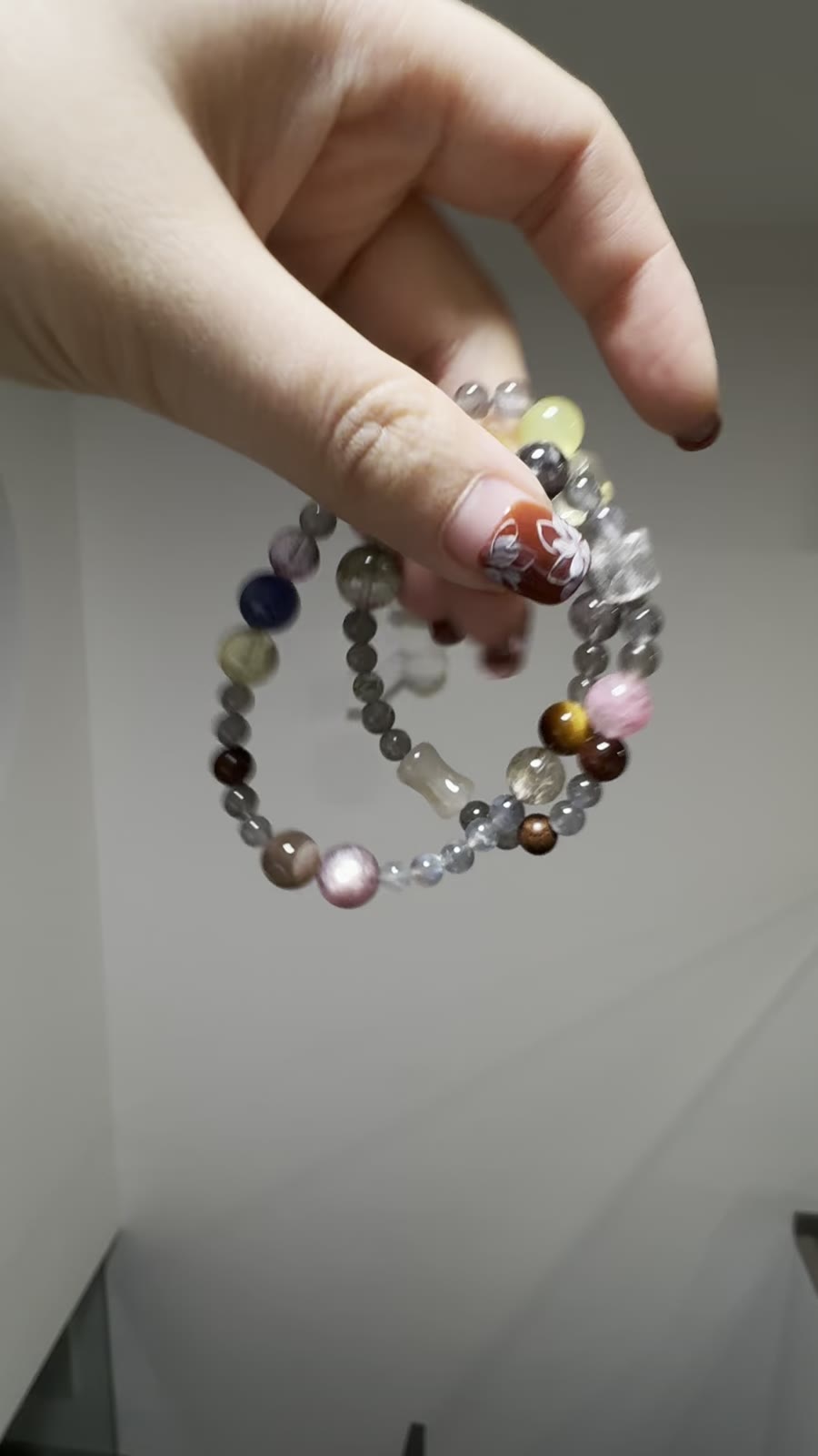 Gray Moonstone Double Wrap Crystal Bead Bracelet
