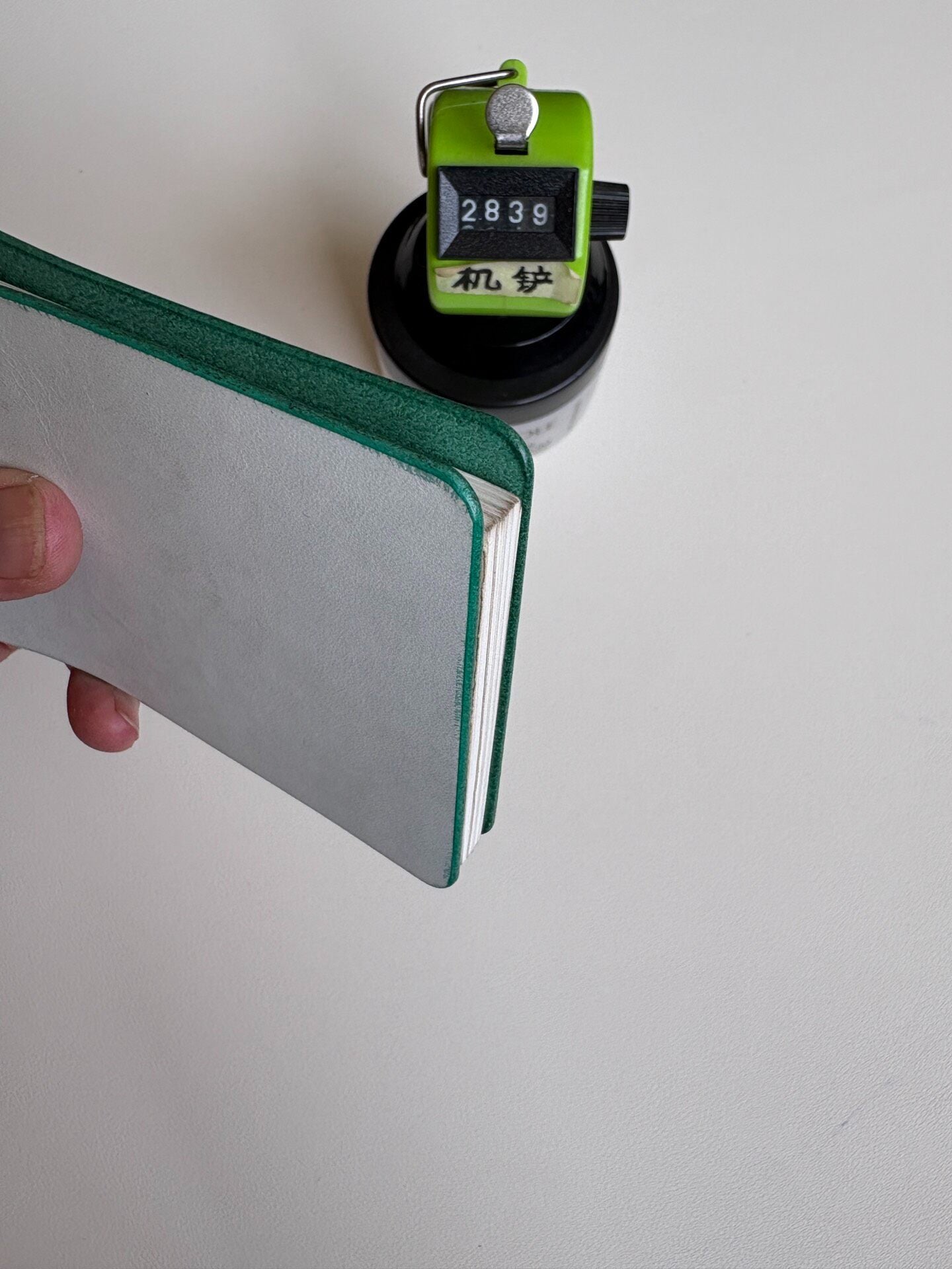 Mint Green Leather Notebook with Three-Ring Binding, 105x67mm