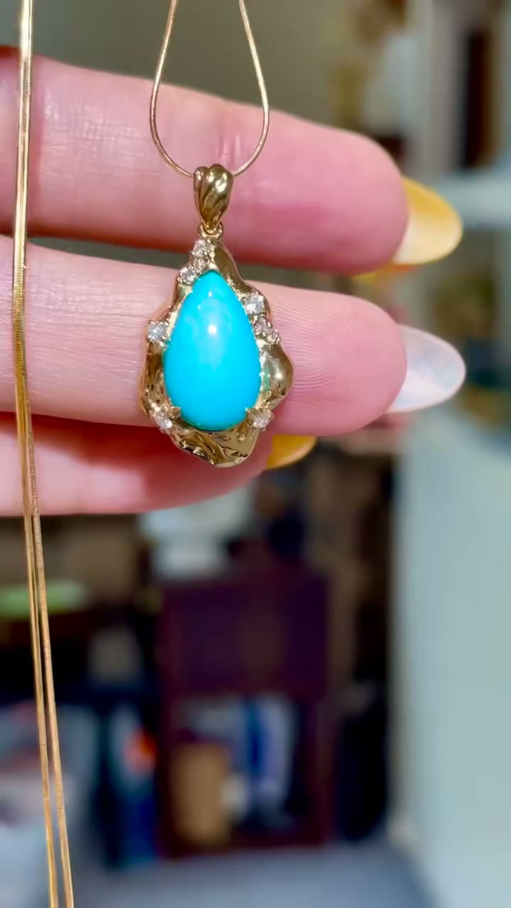 18K Gold Sleeping Beauty Turquoise Pendant Necklace