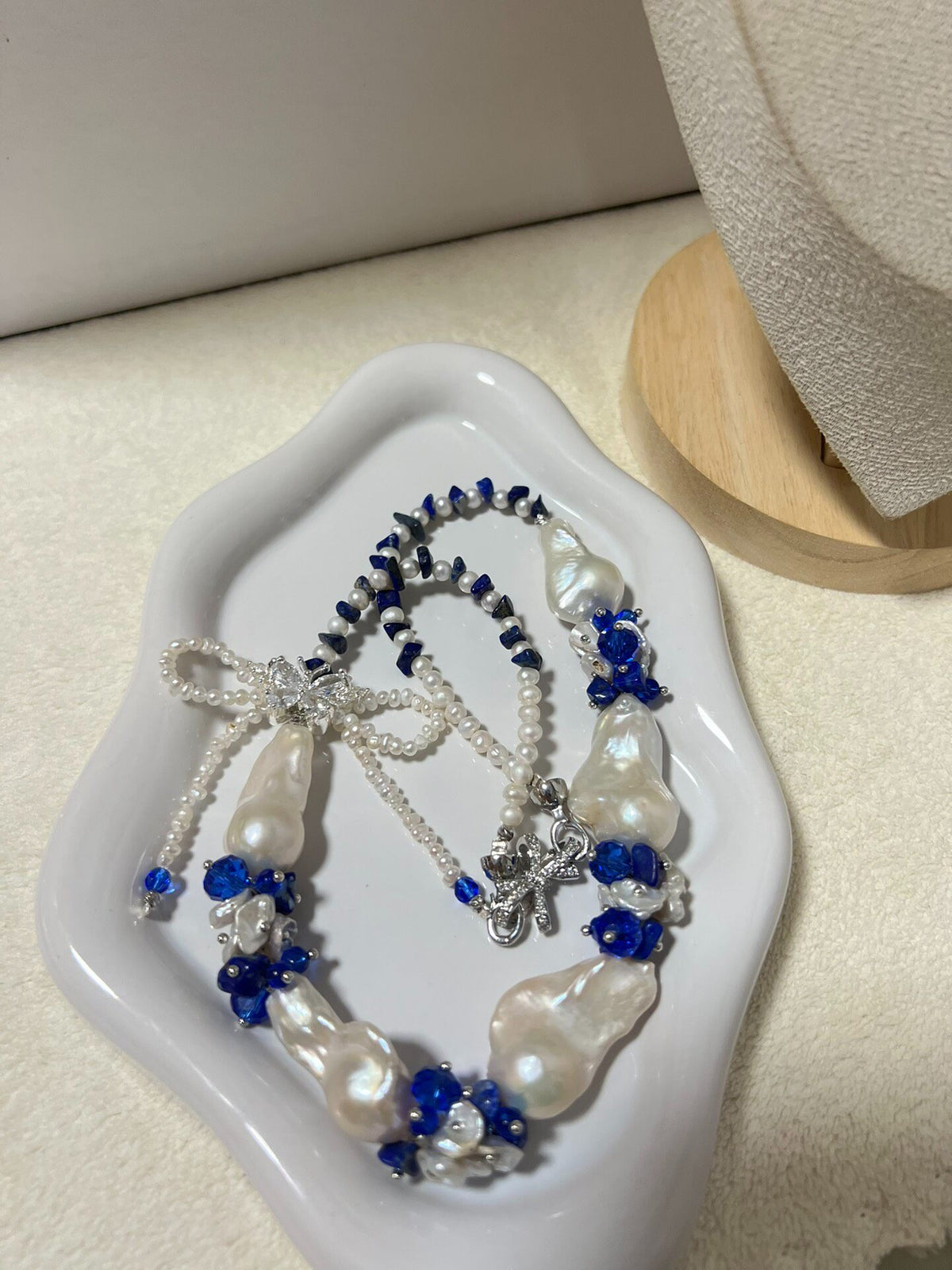 Blue Porcelain Baroque Pearl Lapis Necklace