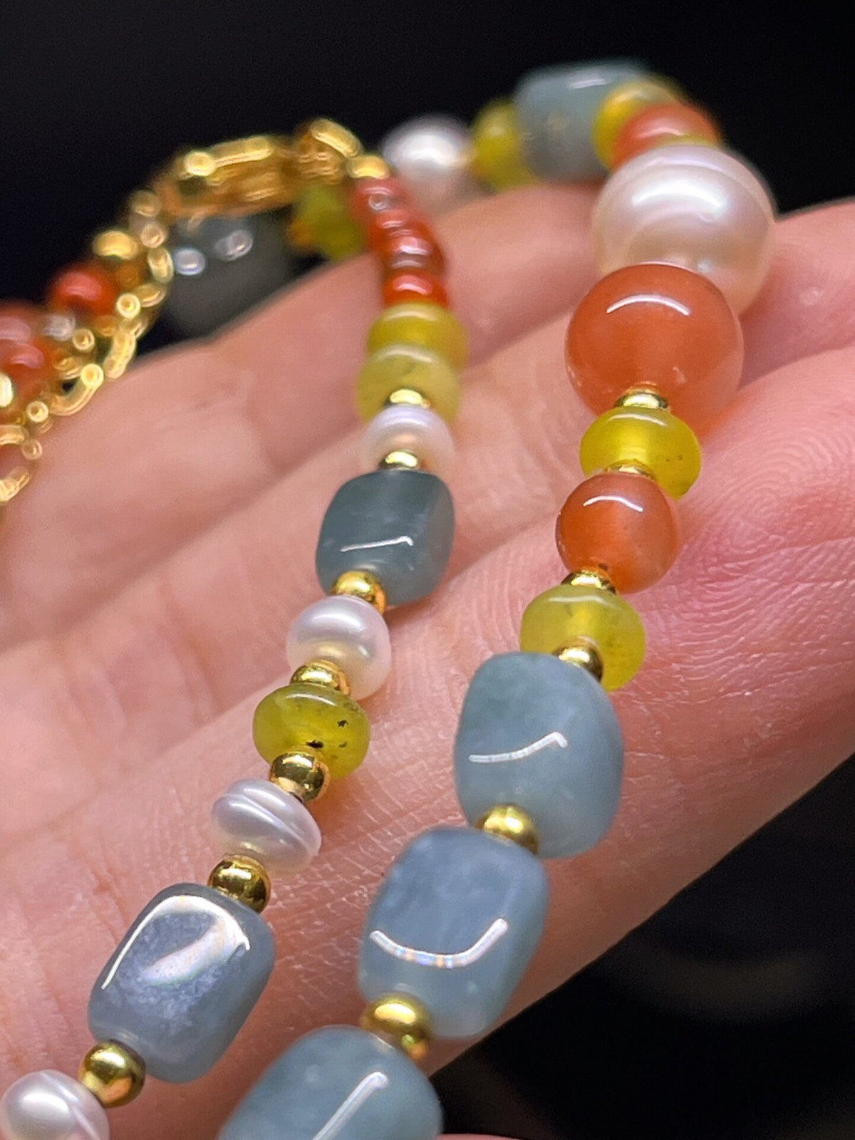 Handcrafted Multi Gemstone Pearl Necklace