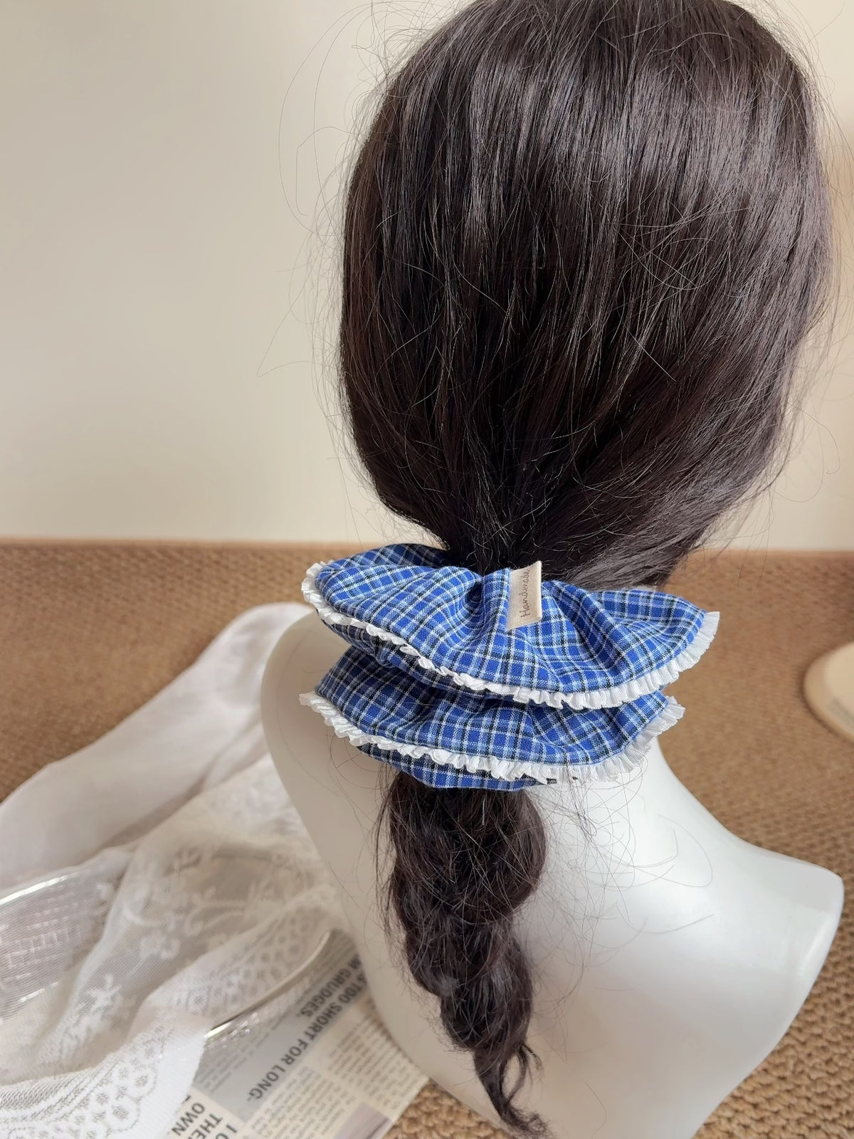 Cotton Plaid Ruffled Hair Scrunchie