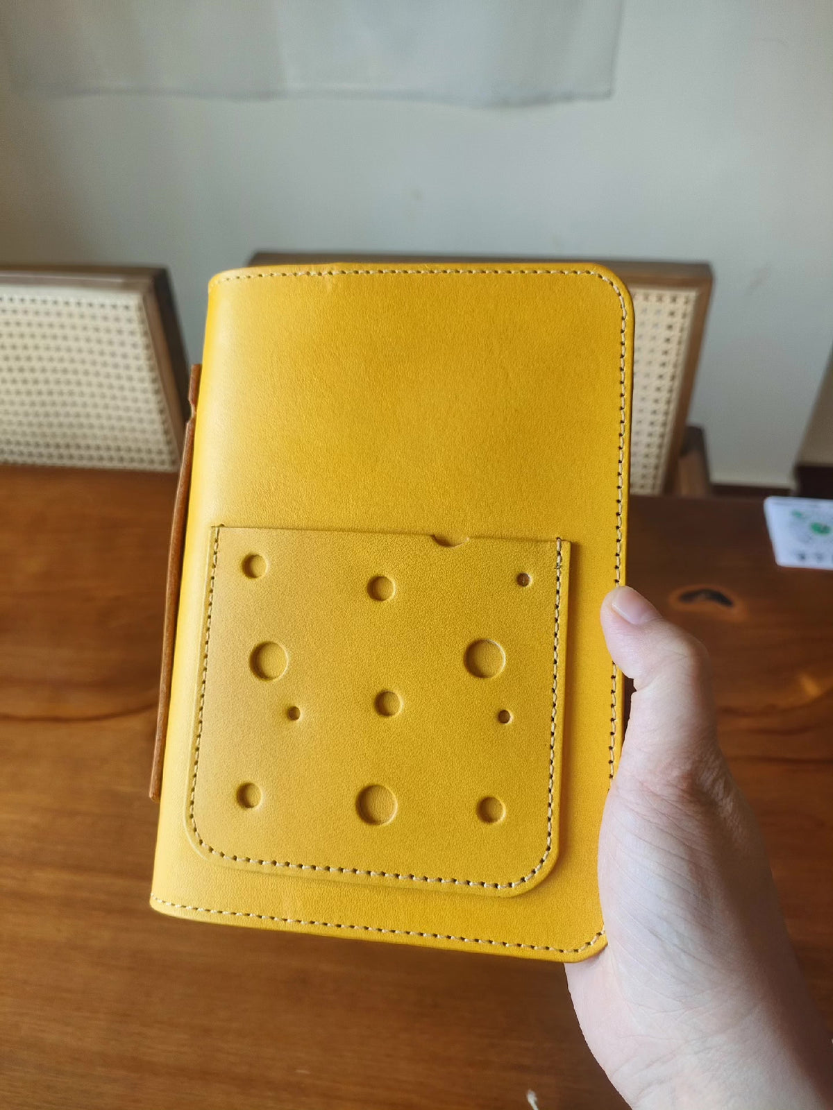 ハンドメイド イエローレザー A6 ルーズリーフ ノートカバー