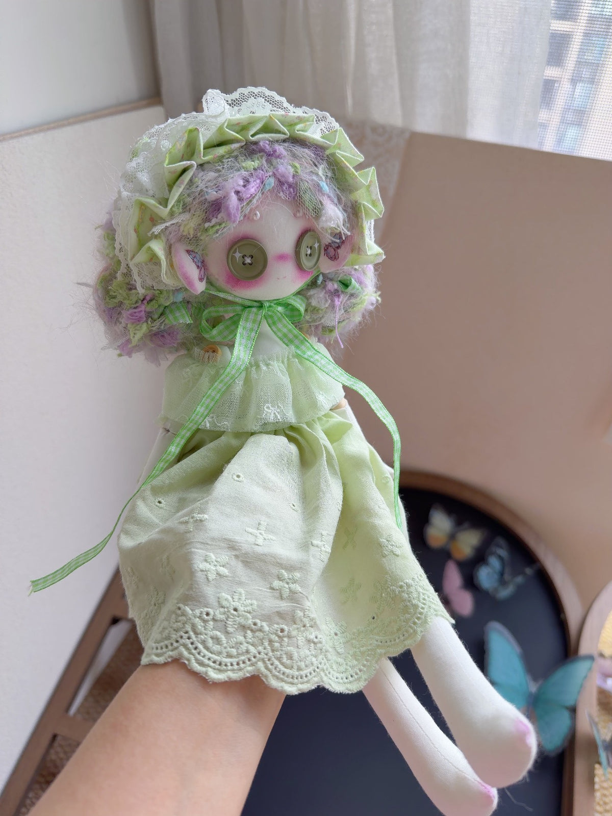 Art Doll Artigianale Posizionabile con Capelli Pastello