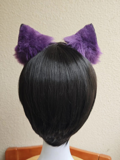Handmade Purple Cat Ears with Silver Hair Clip
