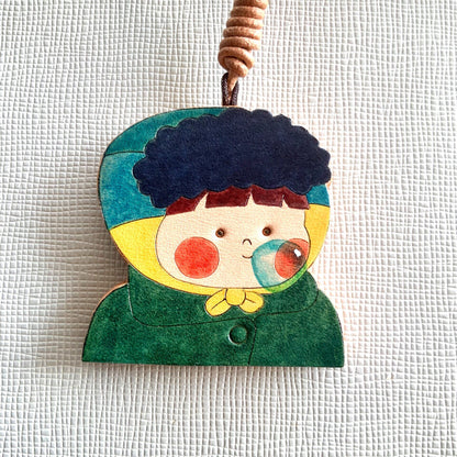 Italian Vegetable-Tanned Leather Double-Layer Hand-Carved Pendant Set