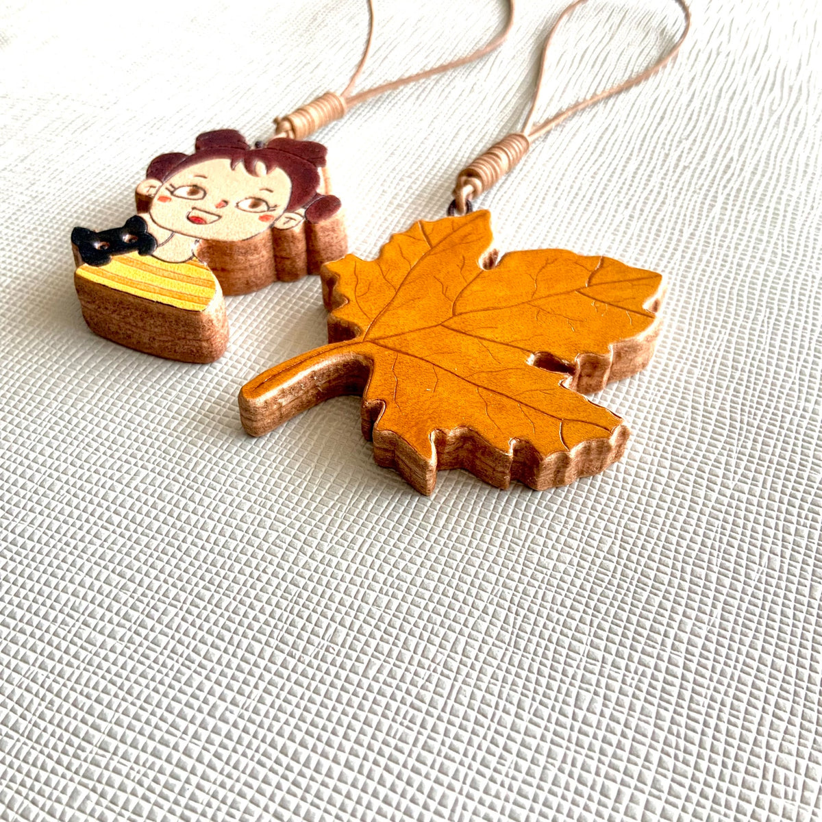 Sycamore Leaf Leather Charm Keychain Bag Pendant