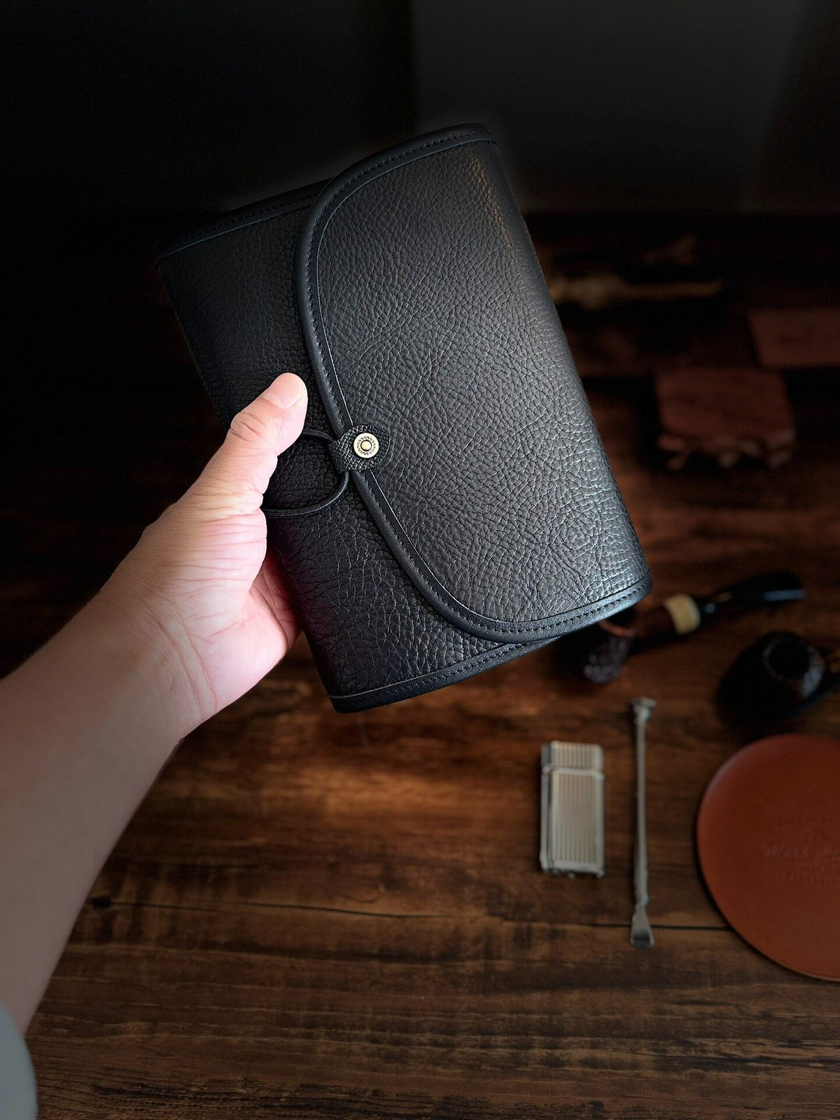 Leather Pipe Case with Olive Green Finish