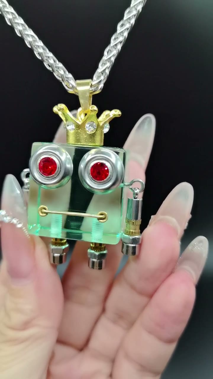 Green Resin Robot Pendant with Crown