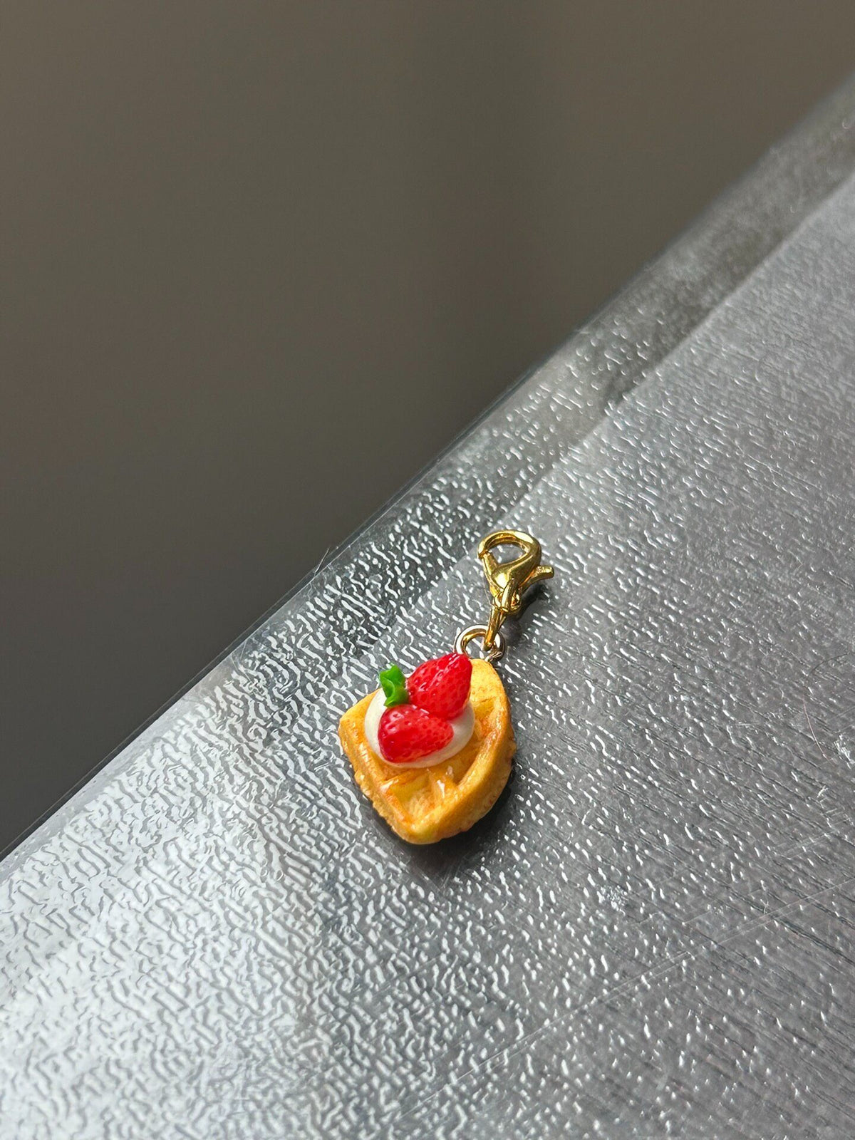 Strawberry Waffle Clay Charm Pendant