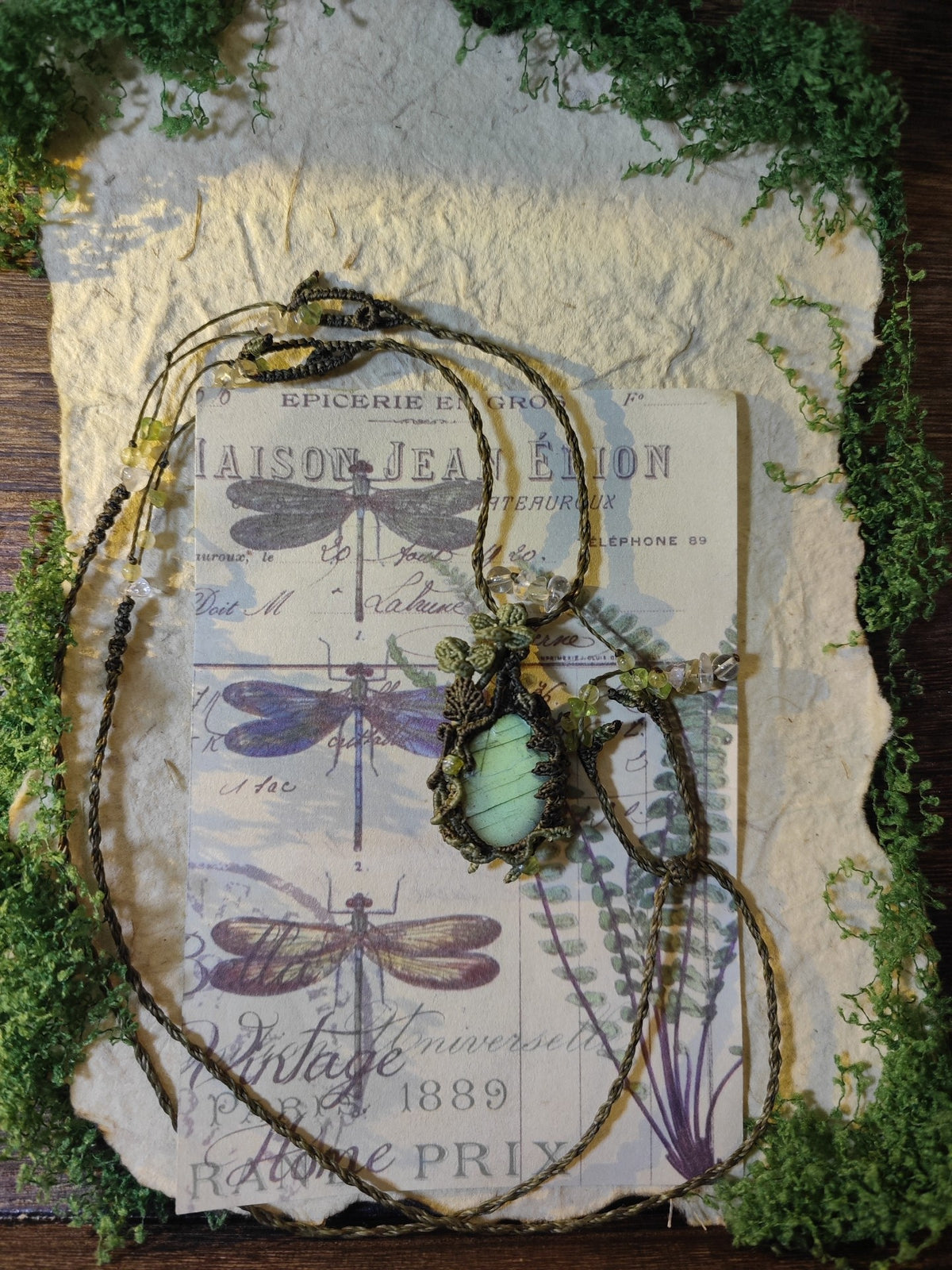Pendentif collier macramé en labradorite