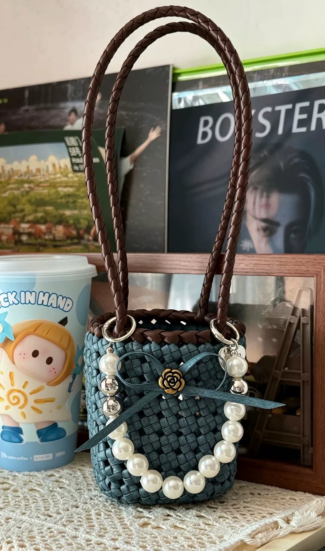 Mala de Vime Tecida à mão Azul Denim