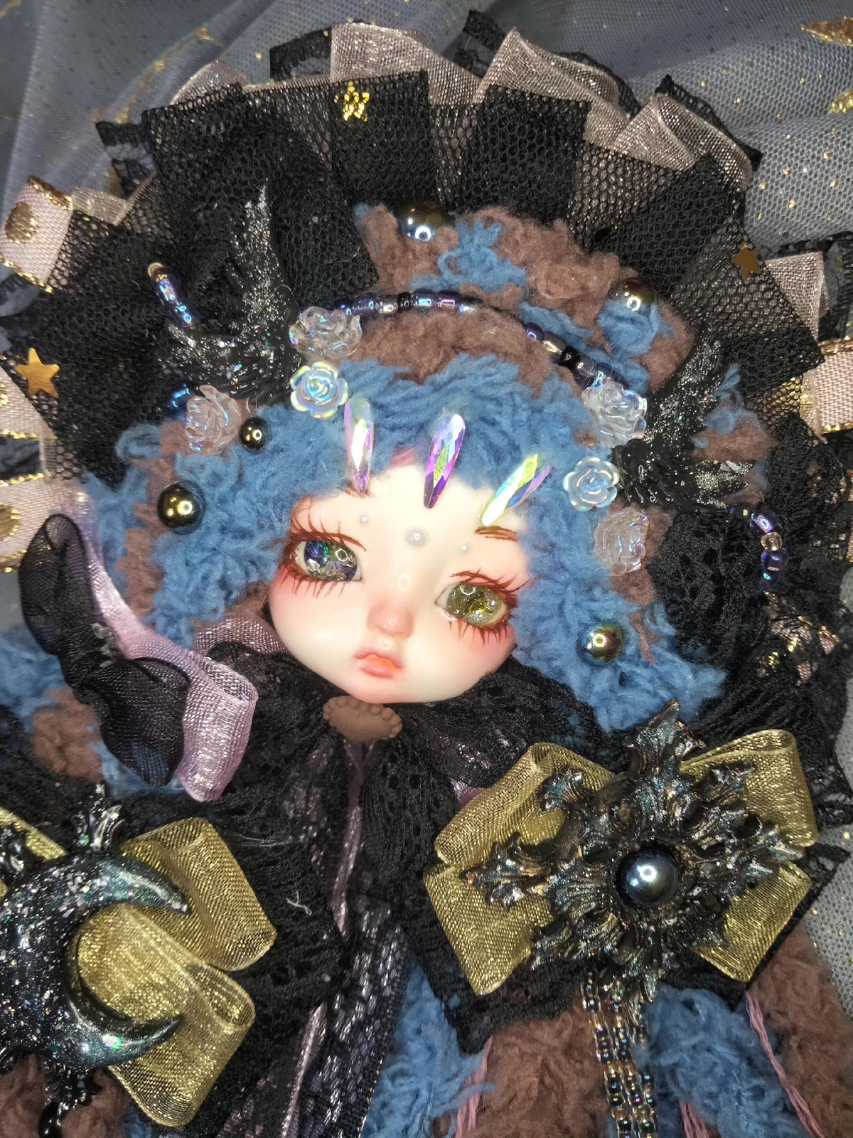 Gothic Lolita Doll Brooch with Lace Collar