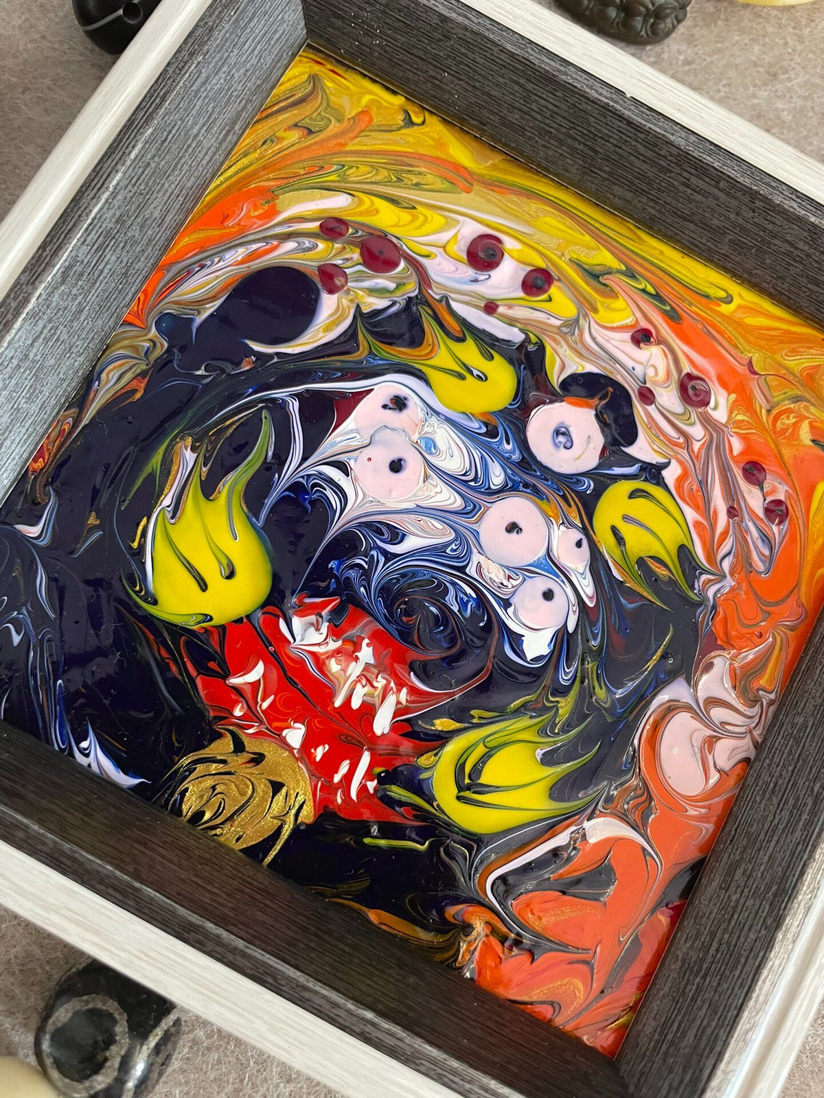 Dipinto Originale Acrilico Mahakala 12cm con Cornice