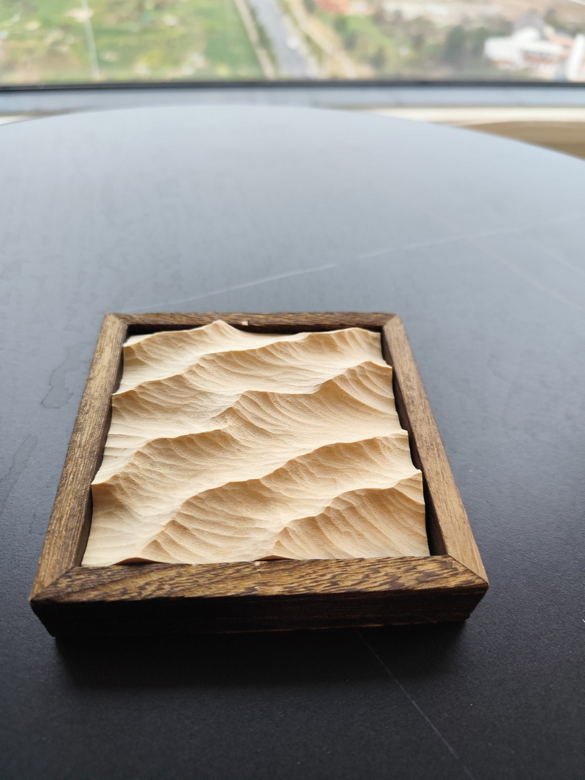 Handcrafted Linden Wood Wave Carving Framed