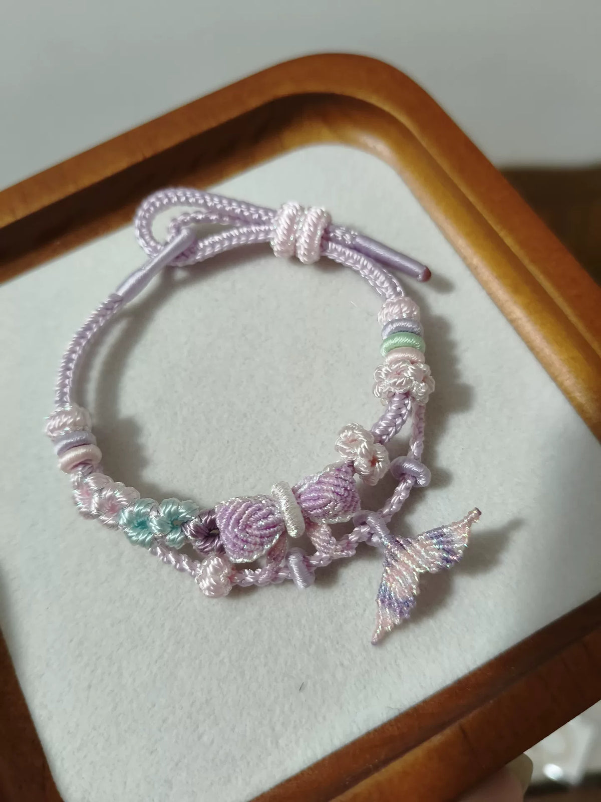 Hand Braided Cord Bracelet Pink Purple Gradient