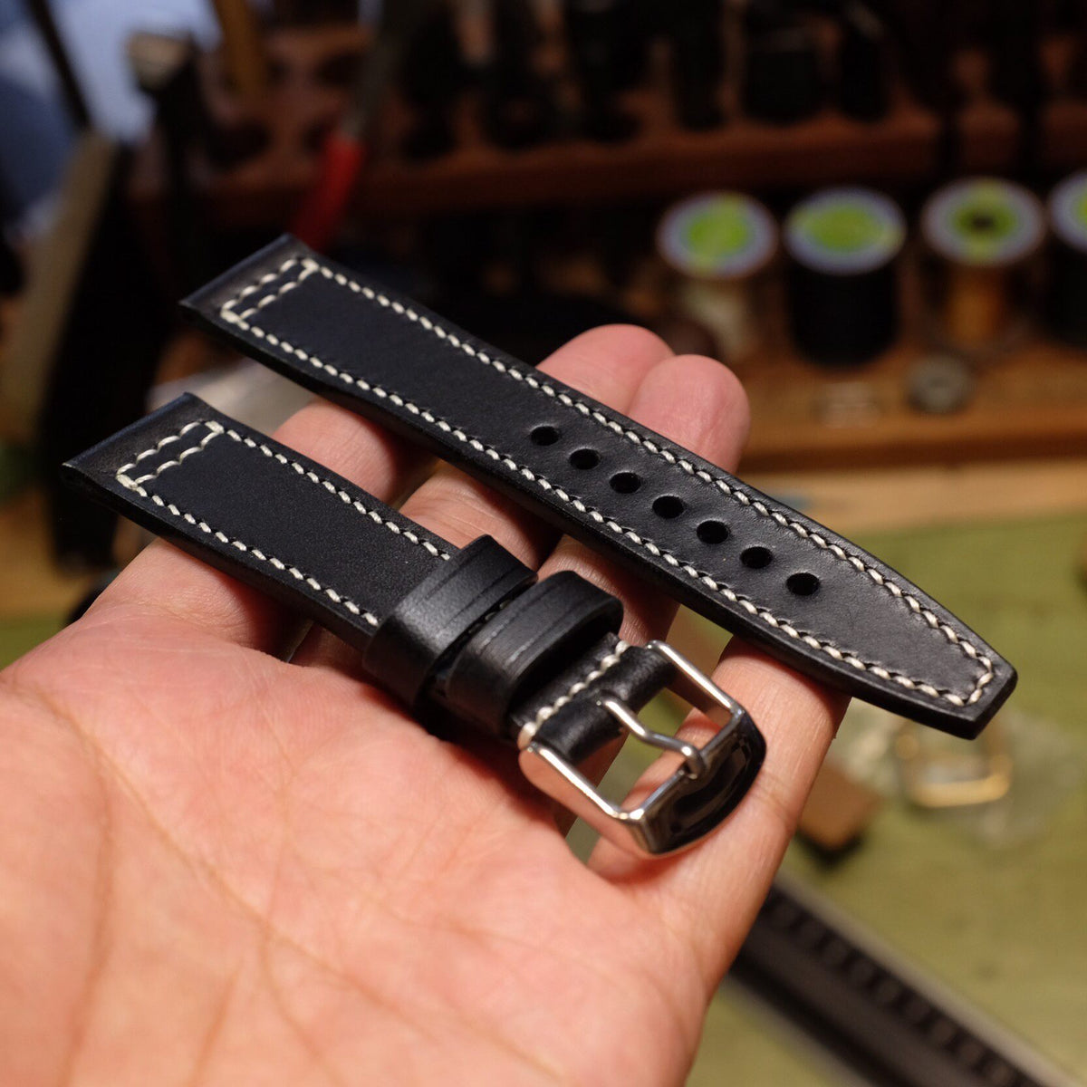Handcrafted Leather Watch Strap Black Buttero