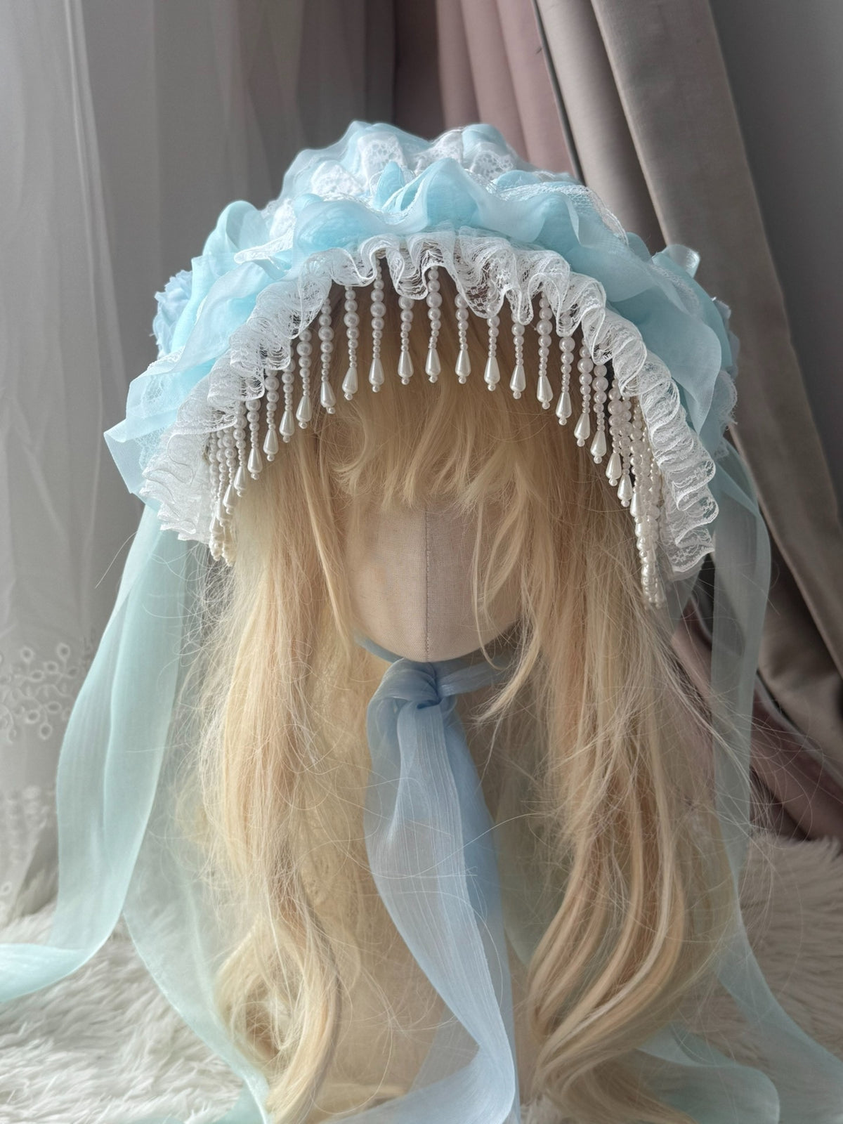 Handmade Water Blue Lace BNT Bonnet Hat