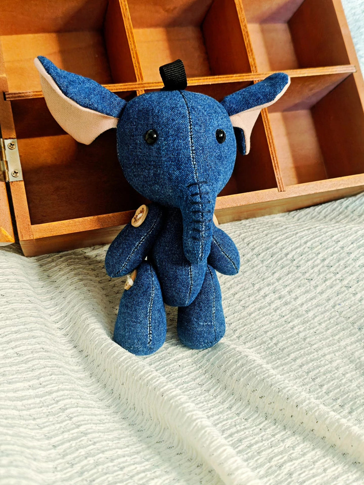 ハンドメイド デニム象のぬいぐるみペンダント