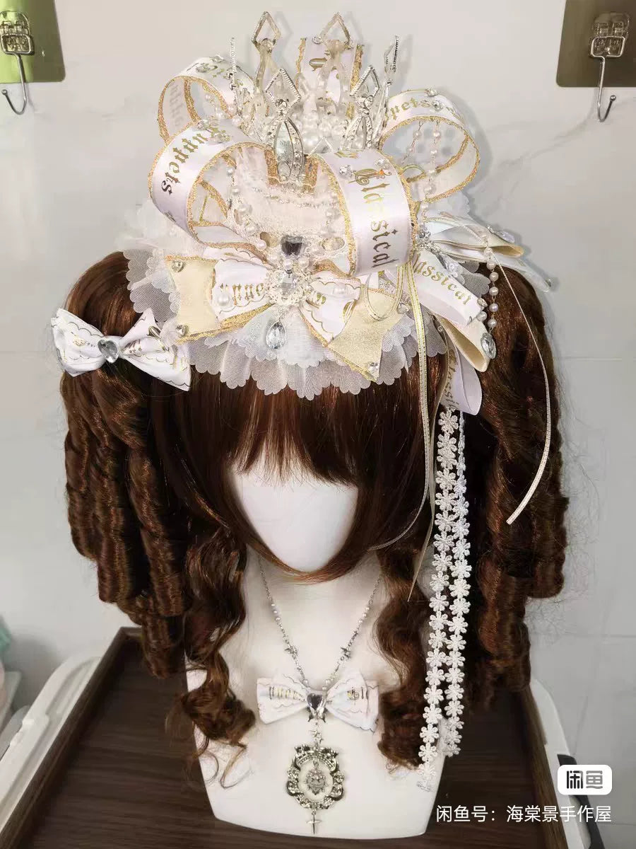 White Gold Crown Pearl Chain Lolita Hat