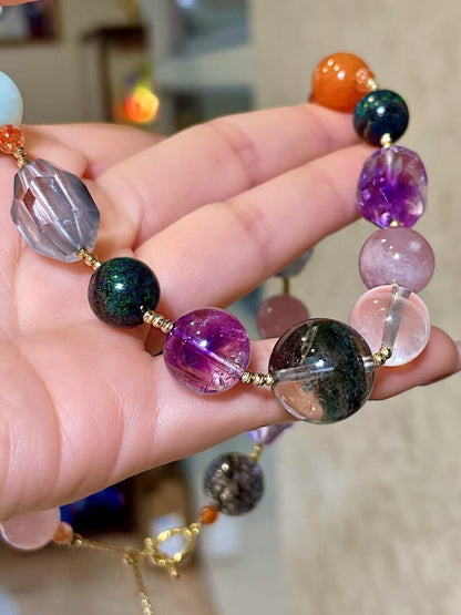 Multi-Gemstone Beaded Necklace with Green Phantom Centerpiece