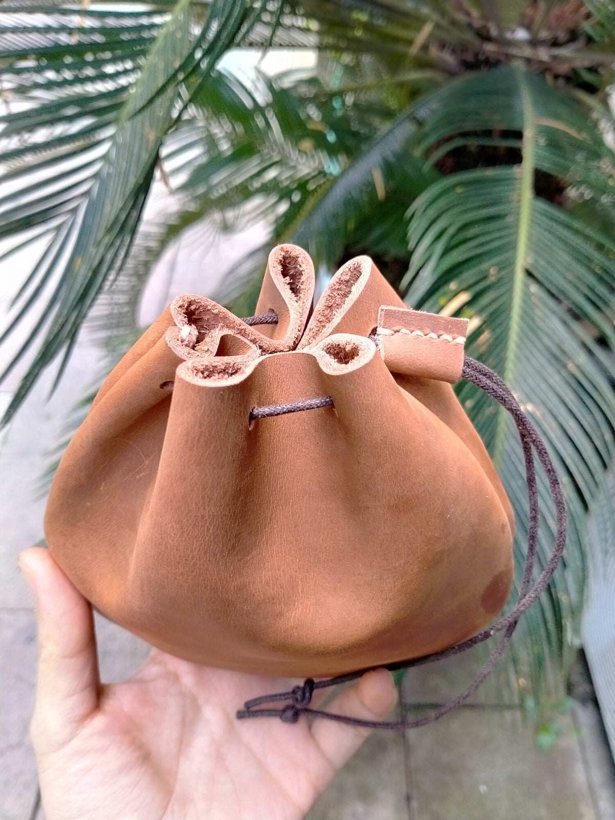 Handmade Crazy Horse Leather Drawstring Coin Pouch