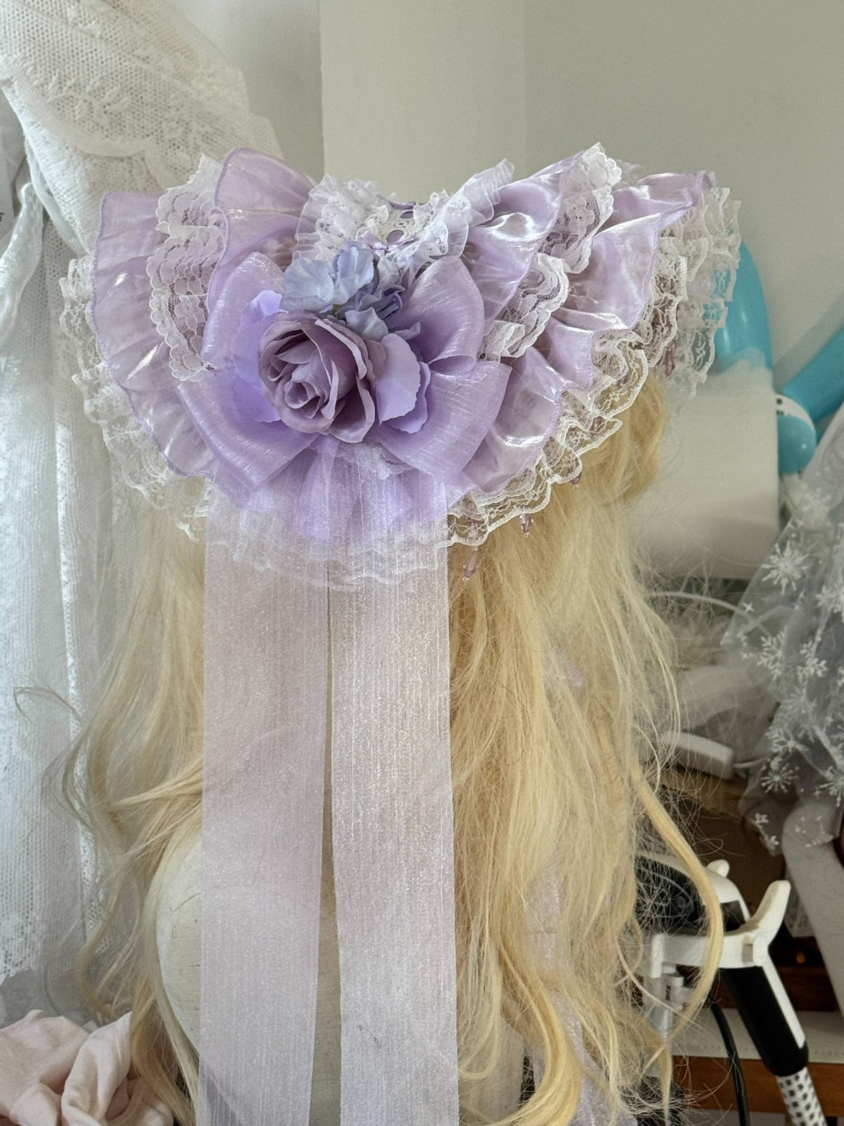 Handmade Lavender Lace Bonnet Straw Hat