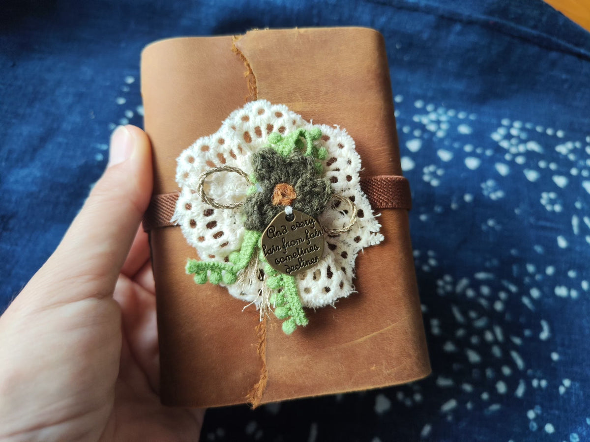 Brown Leather Journal with Floral Decor