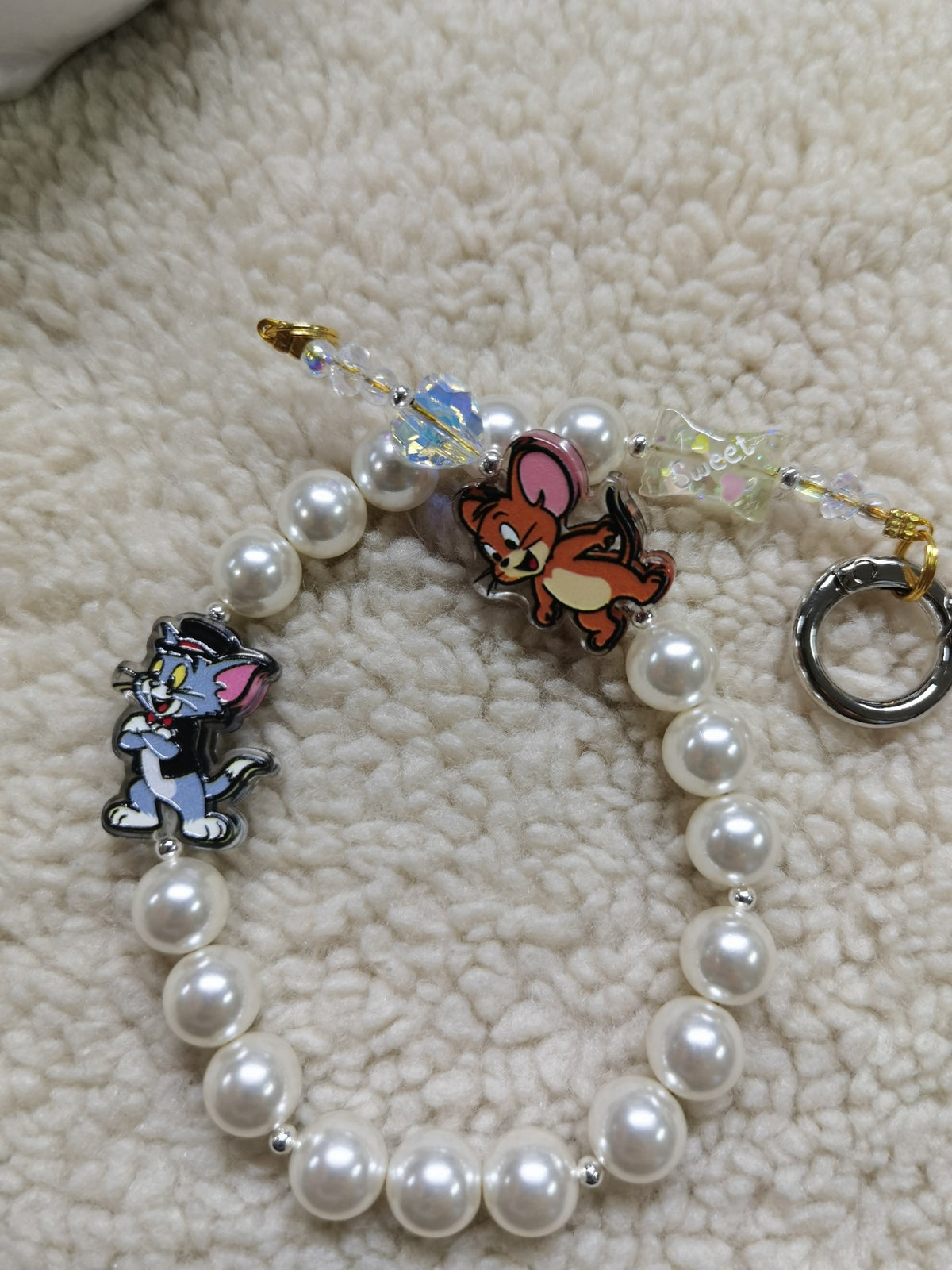 Pearl Bead Charm Strap with Cartoon Pendants