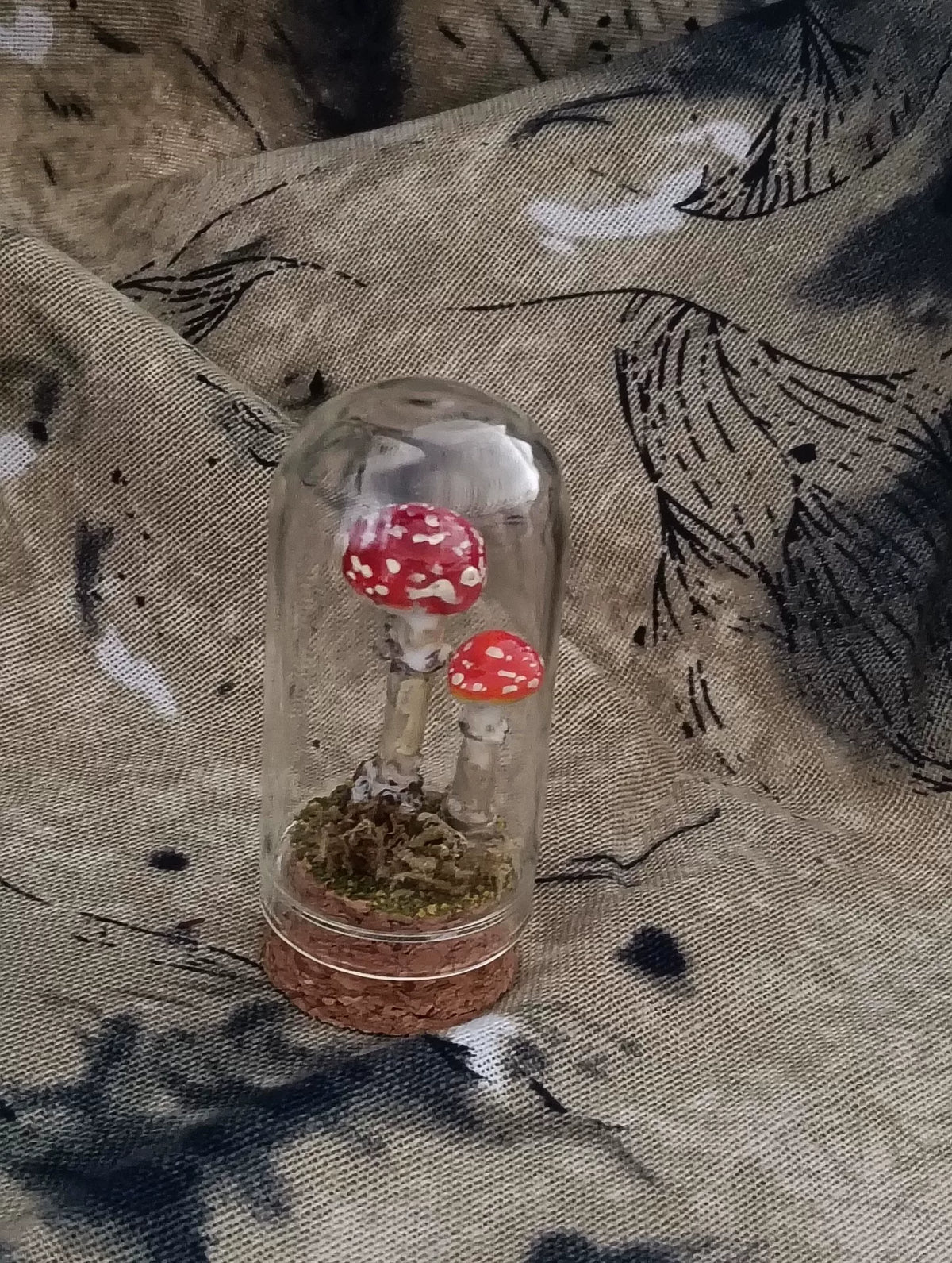 Handcrafted Mushroom Terrarium in Glass Dome