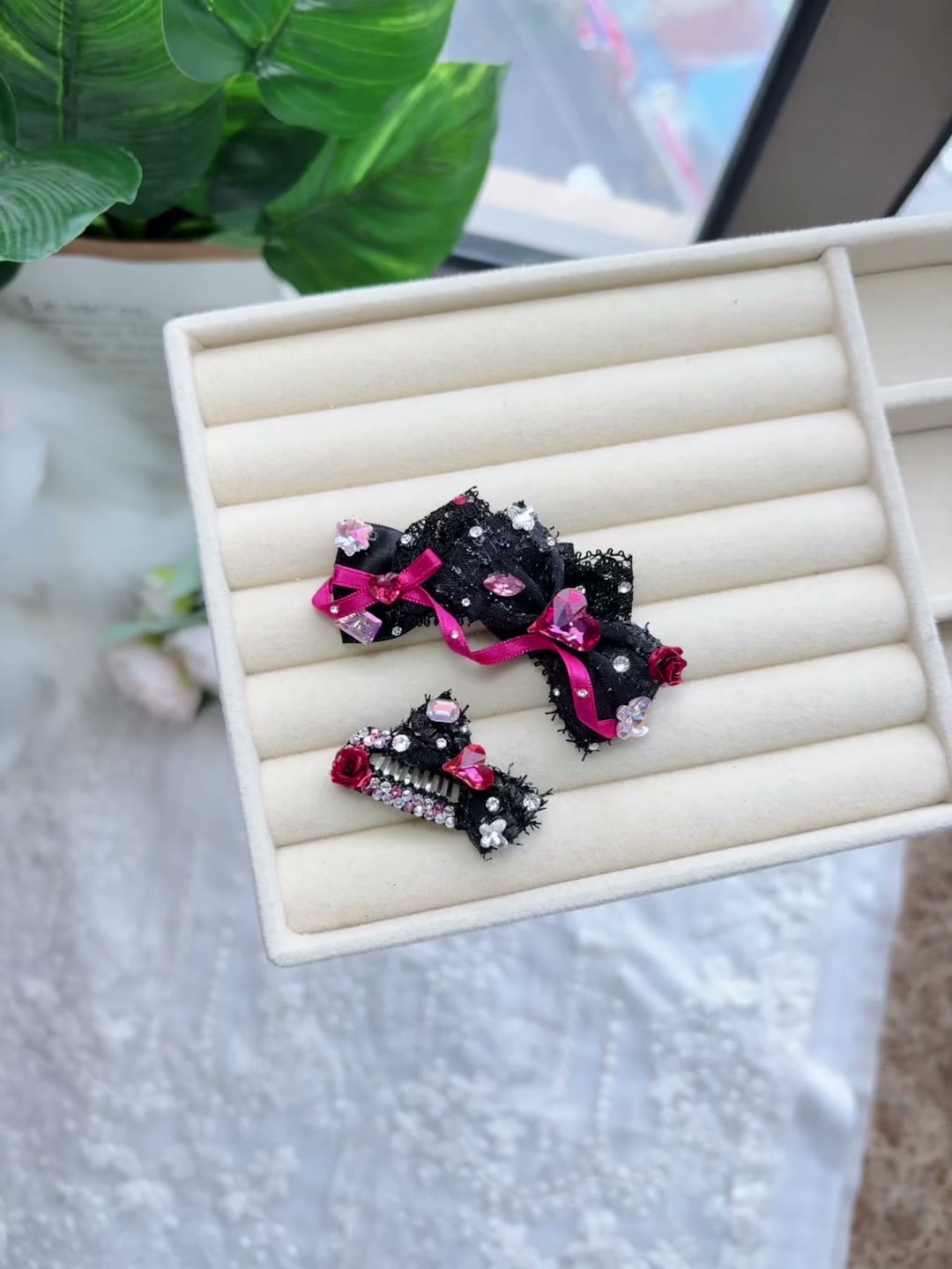 Black Bow Hair Clip Set for Small Dogs
