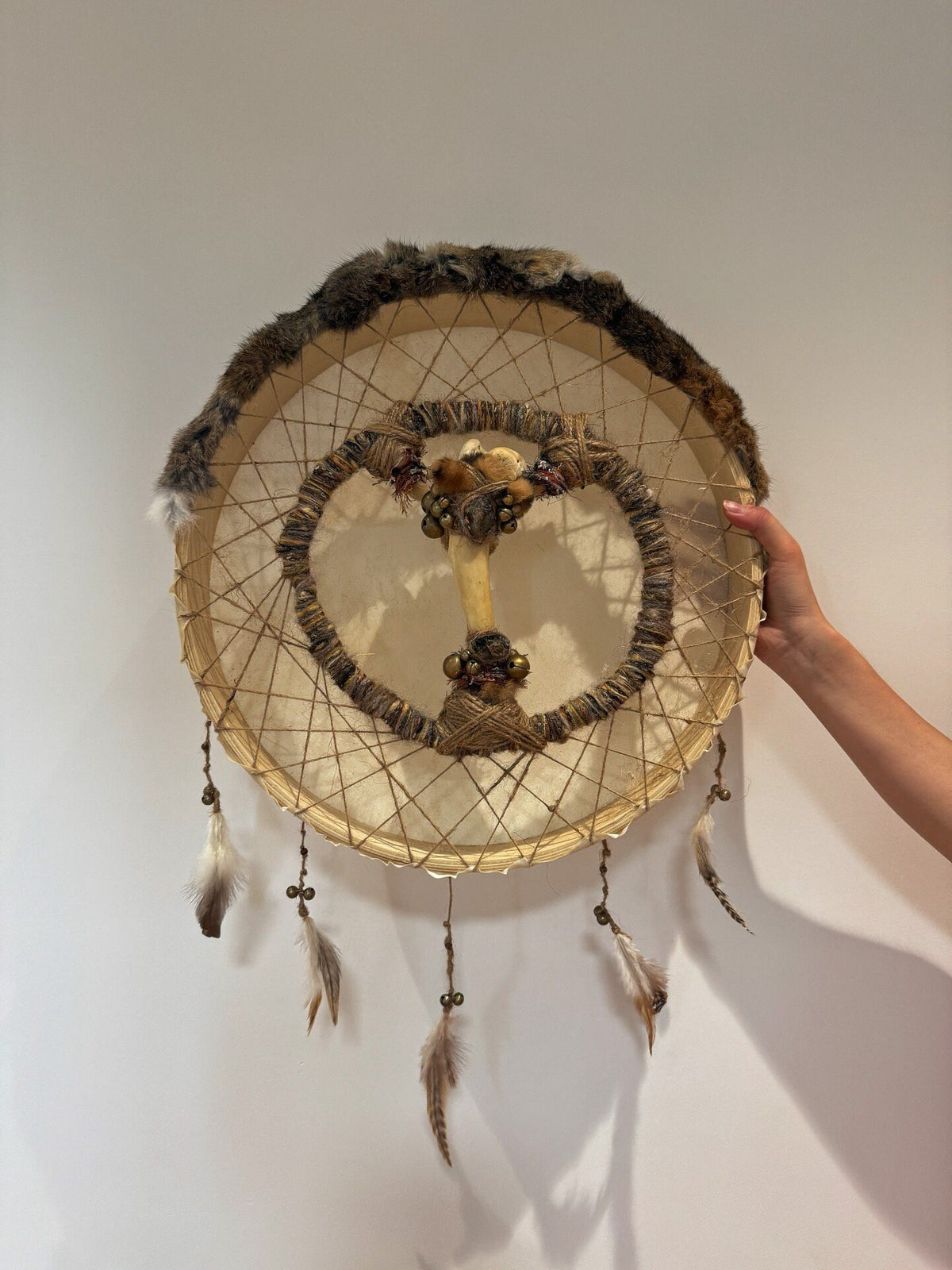 Shamanic Drum 45cm Goatskin Fur Trim