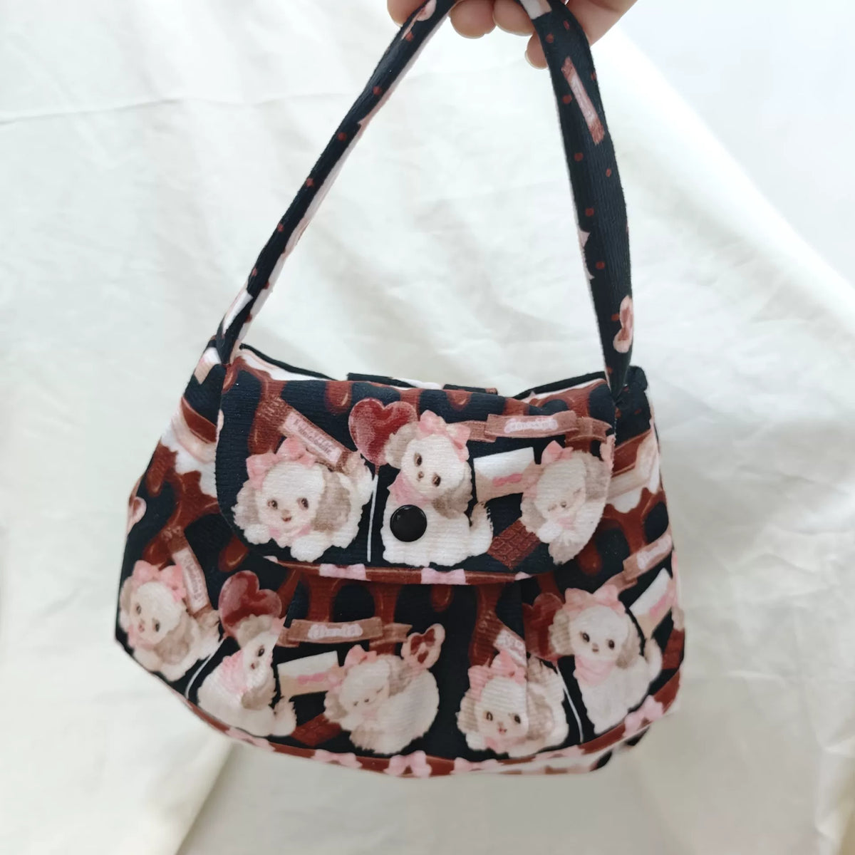 ハンドメイド 羊プリント ミニハンドリーバッグ
