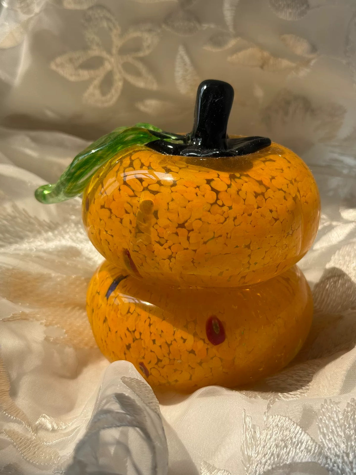 Orange Glass Double Persimmon Figurine