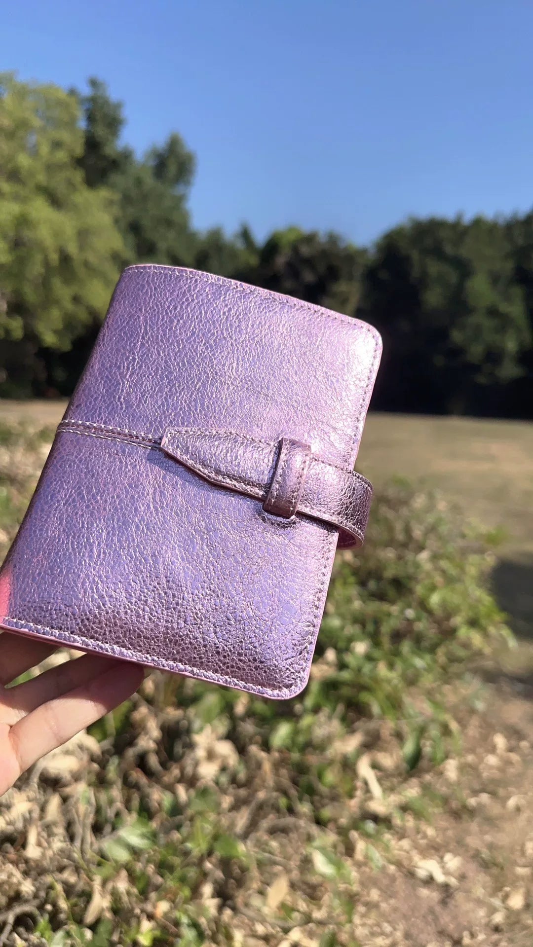 Ringbuchcover aus Rindleder mit metallischem Glitzer