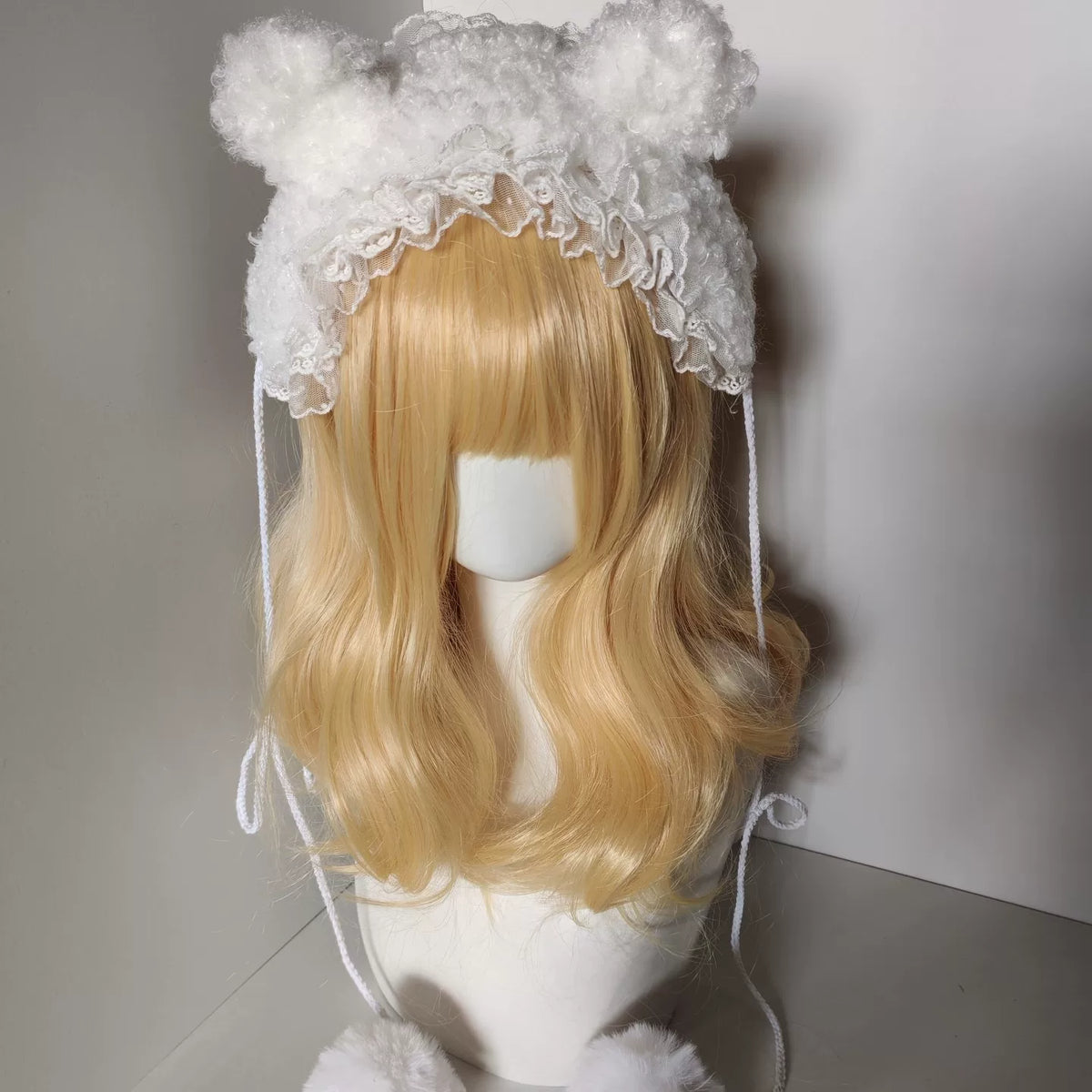 Cerchietto Lolita bianco soffice con pizzo