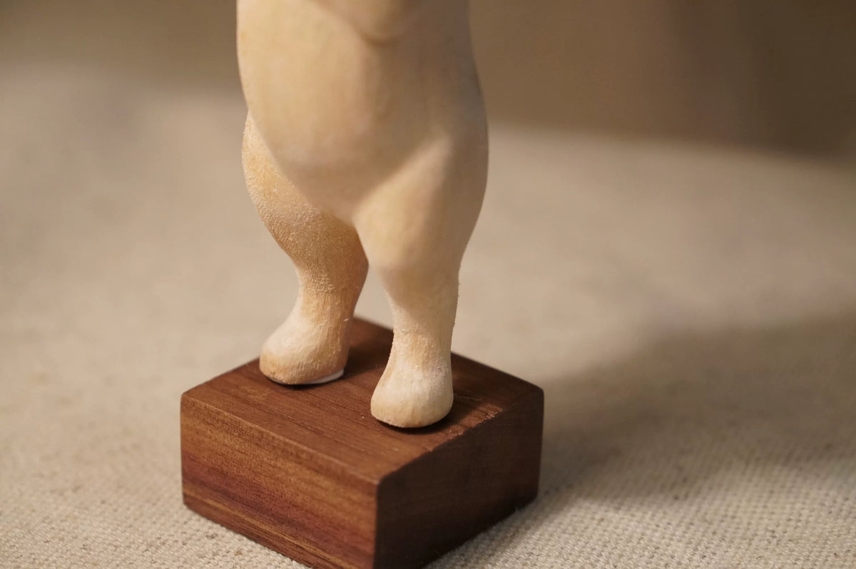 Hand Carved Linden Wood Cat Figurine